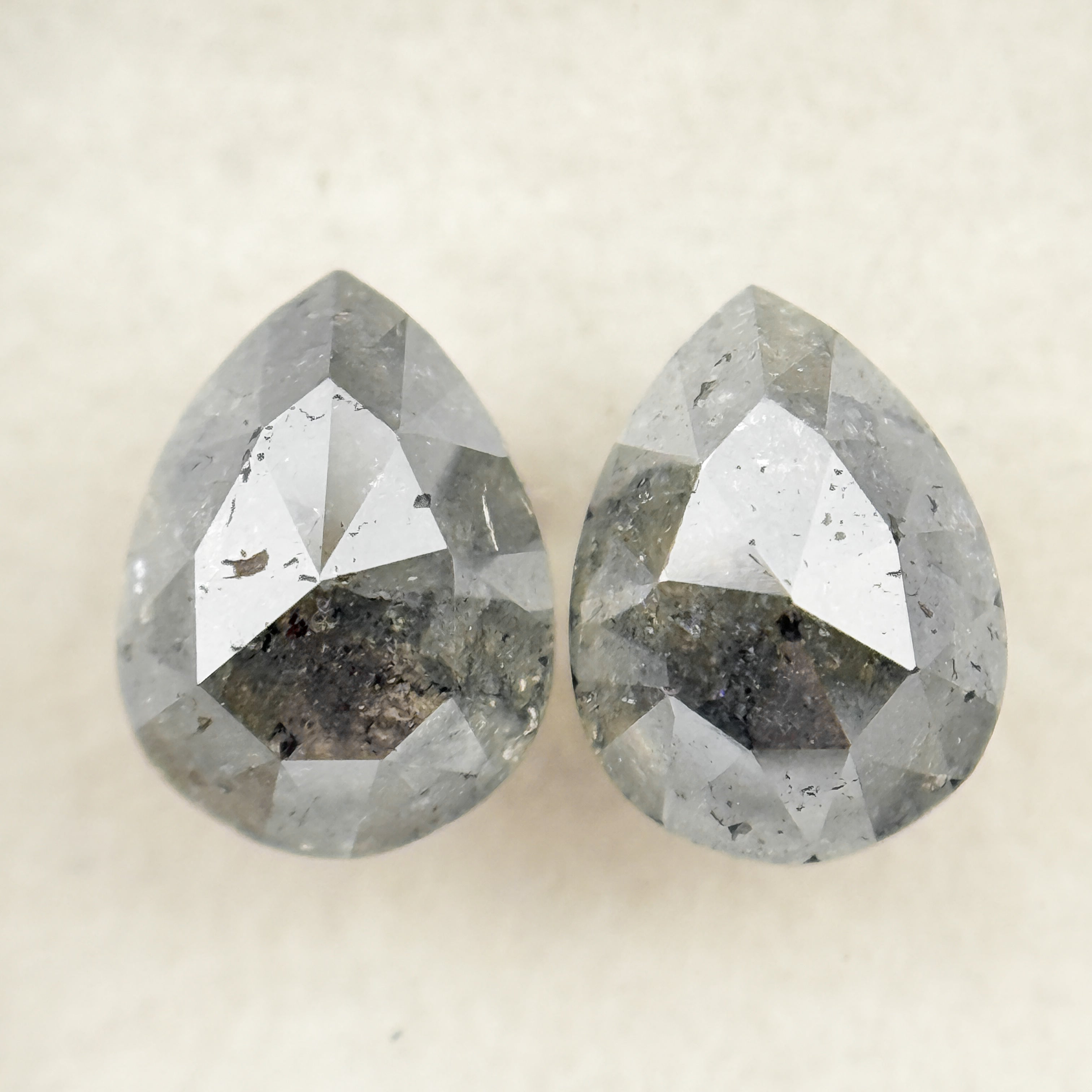 2.42 Ct Pear Rose Cut Grey Natural Salt and Pepper Diamond