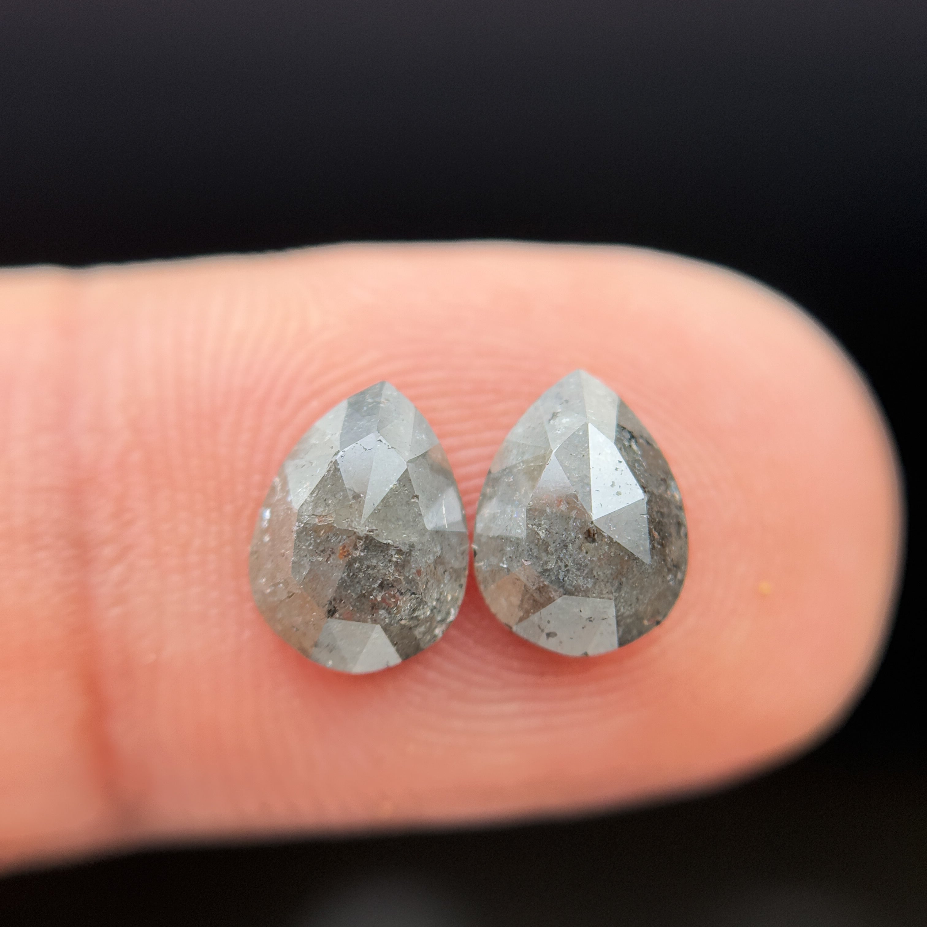 2.42 Ct Pear Rose Cut Grey Natural Salt and Pepper Diamond