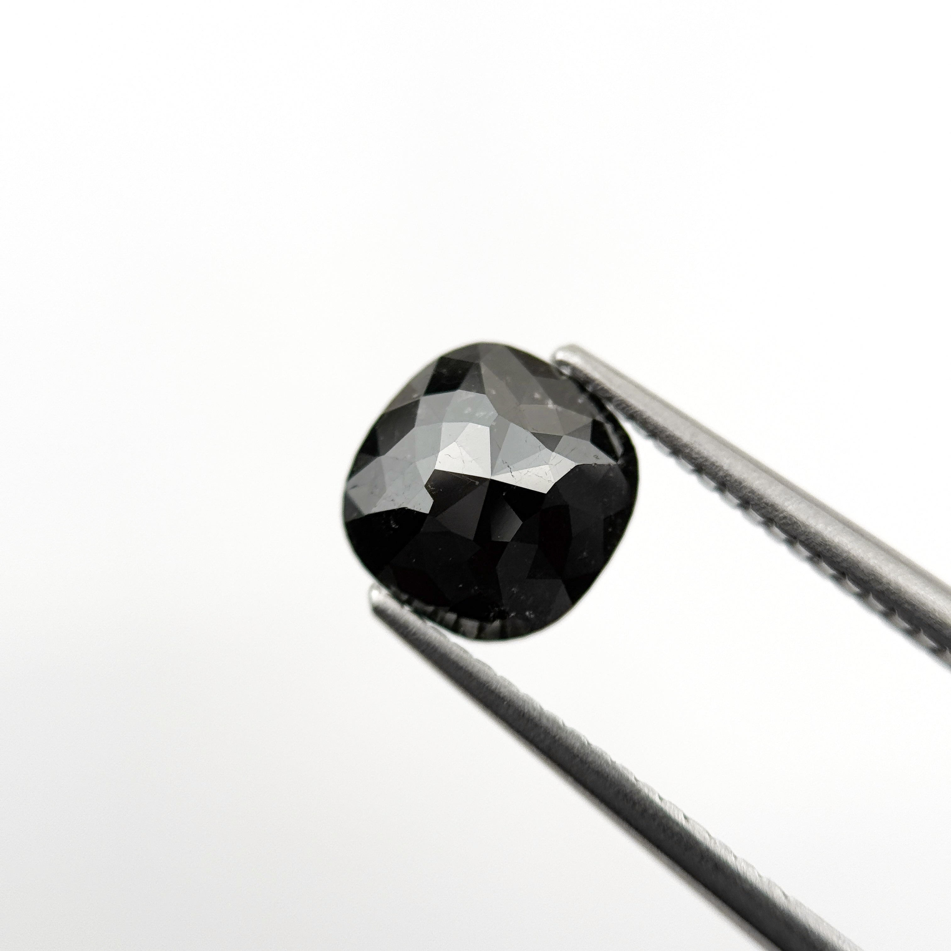 2.27 Ct Cushion Rose Cut Black Natural Fancy Diamond