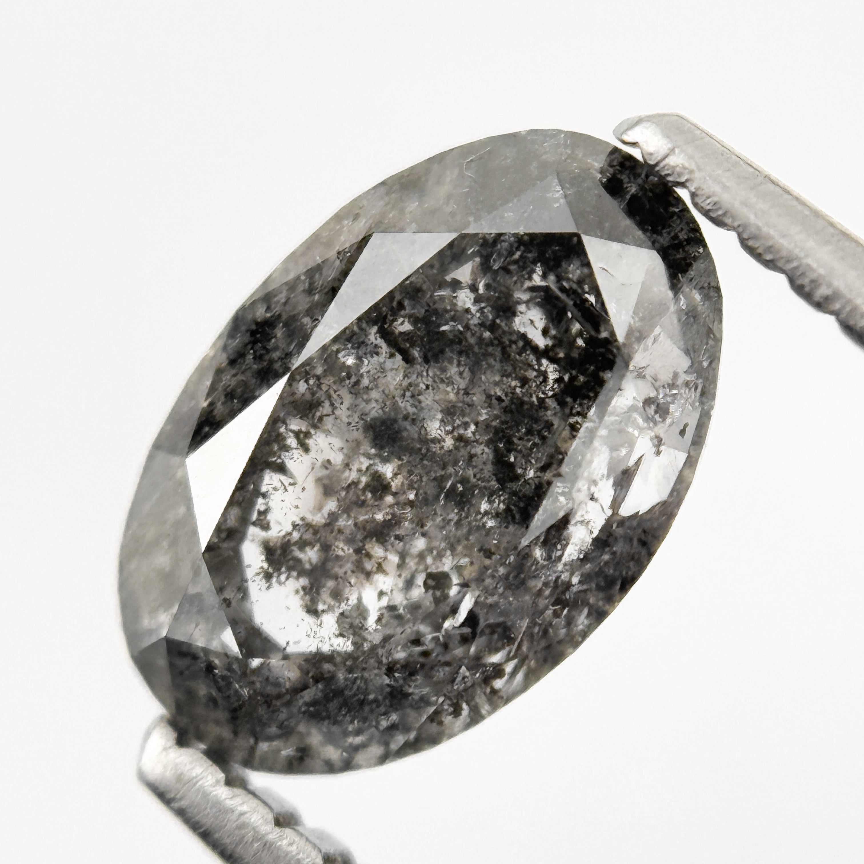 1.35 Ct Oval Rose Cut Grey Natural Salt and Pepper Diamond