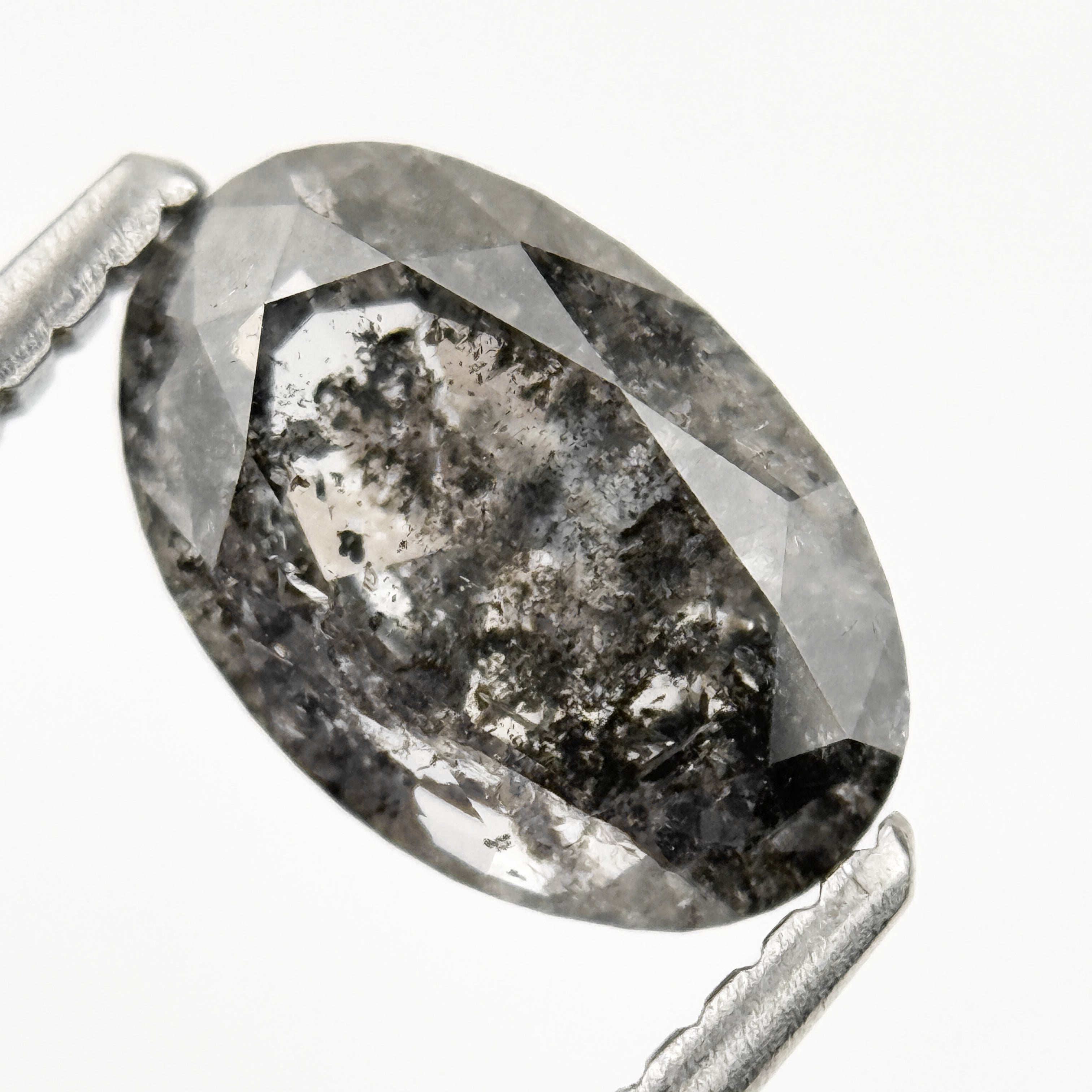 1.35 Ct Oval Rose Cut Grey Natural Salt and Pepper Diamond