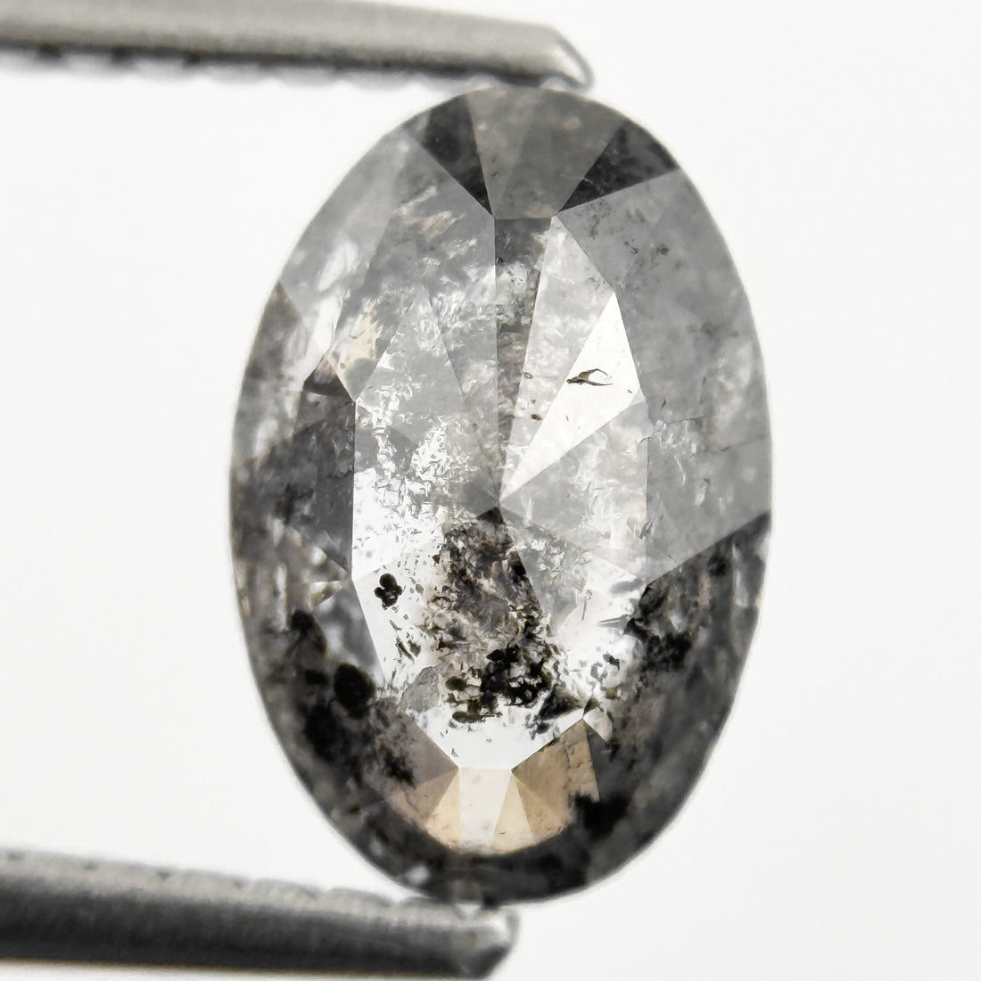 1.35 Ct Oval Rose Cut Grey Natural Salt and Pepper Diamond