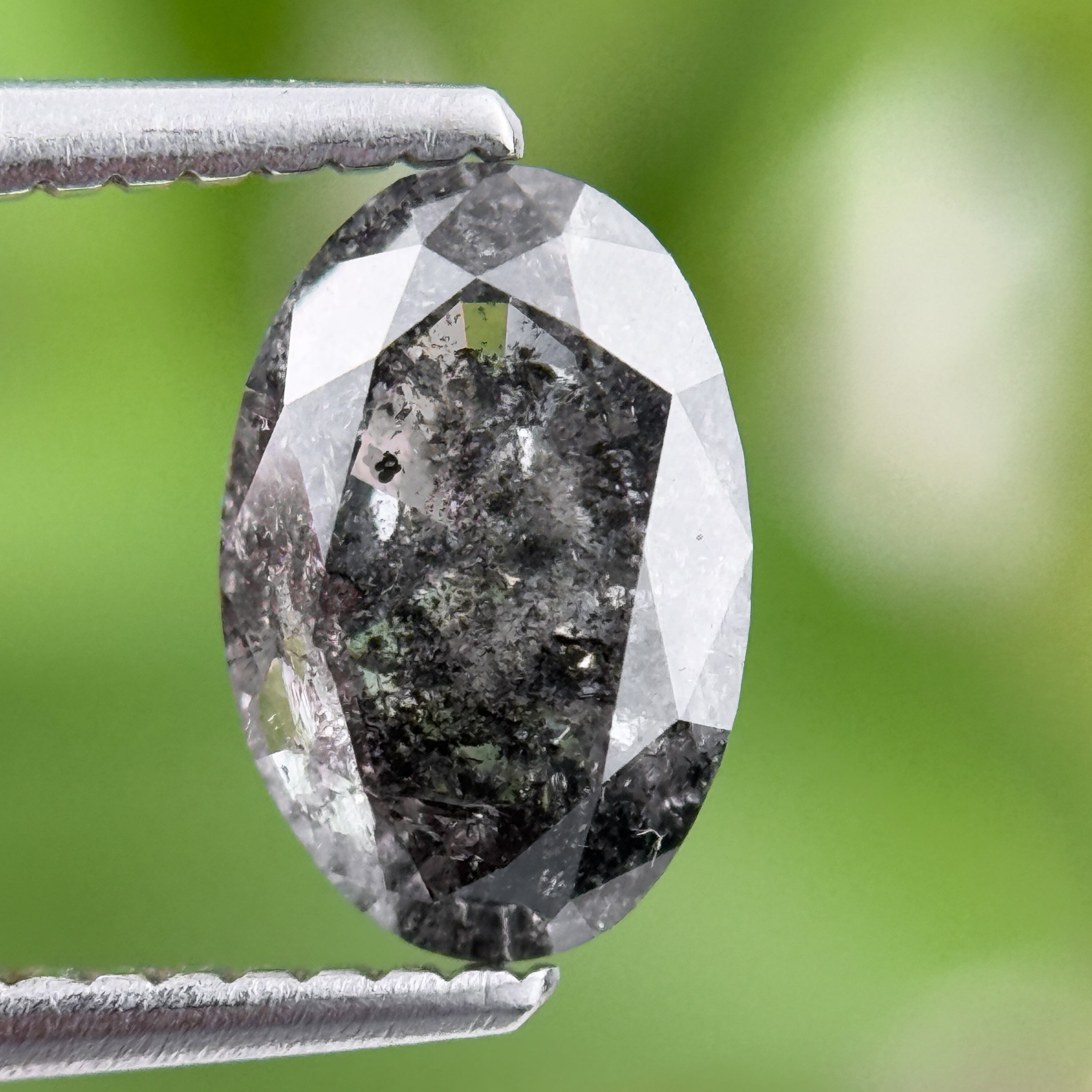 1.35 Ct Oval Rose Cut Grey Natural Salt and Pepper Diamond