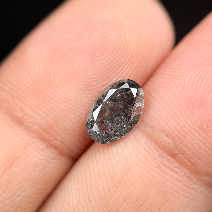 1.35 Ct Oval Rose Cut Grey Natural Salt and Pepper Diamond