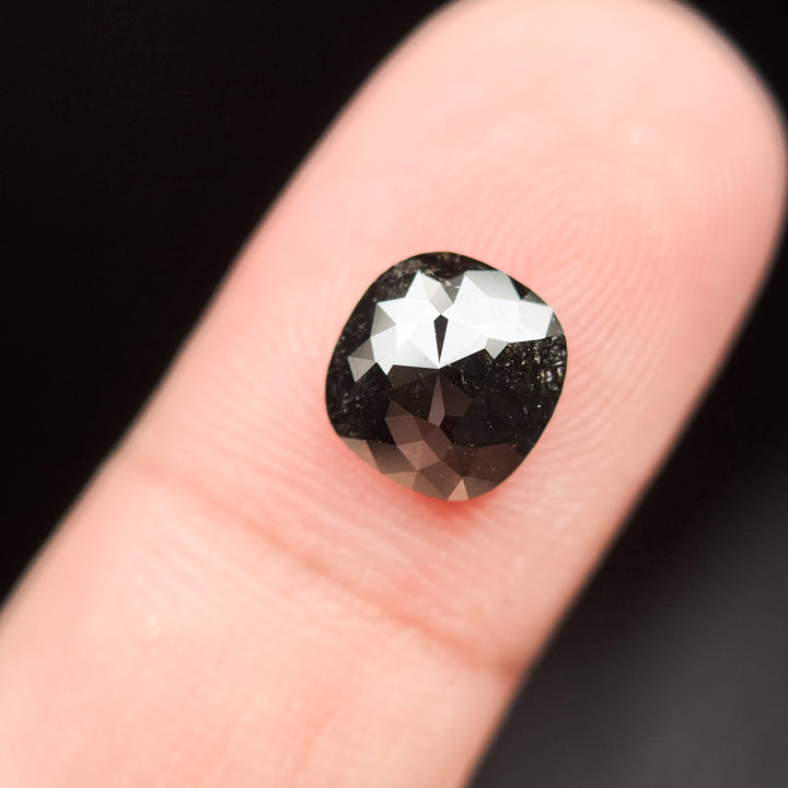 2.27 Ct Cushion Rose Cut Black Natural Fancy Diamond