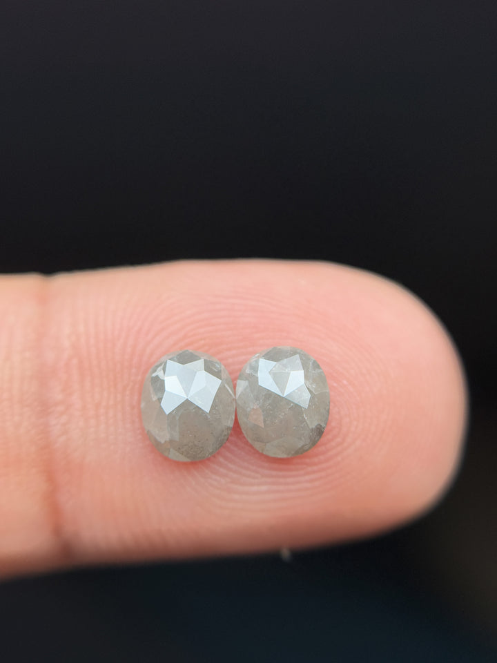 1.30 Ct Oval Rose Cut Grey Natural Salt and Pepper Diamond