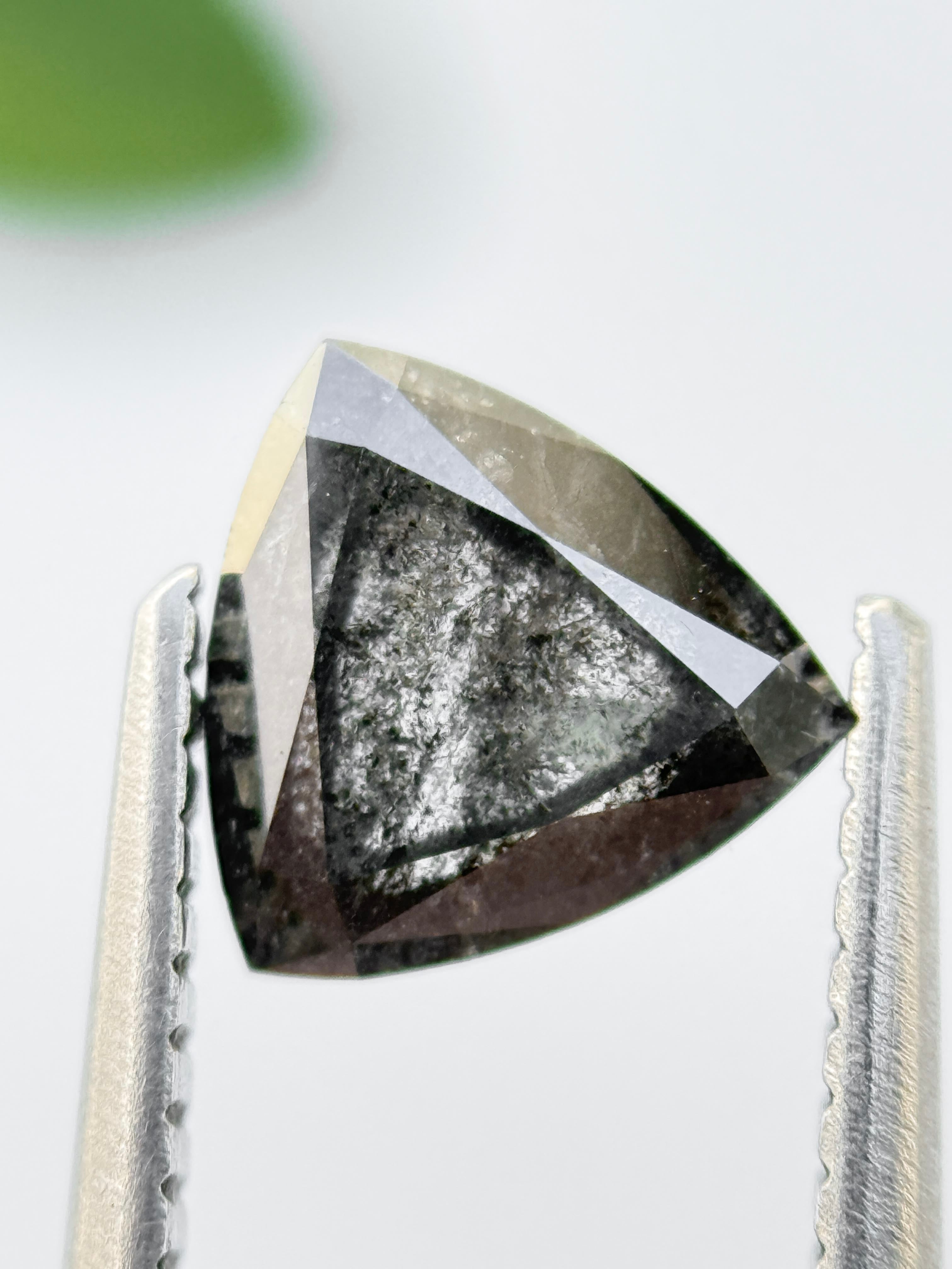 1.15 Ct Triangle Rose Cut Grey Natural Salt and Pepper Diamond