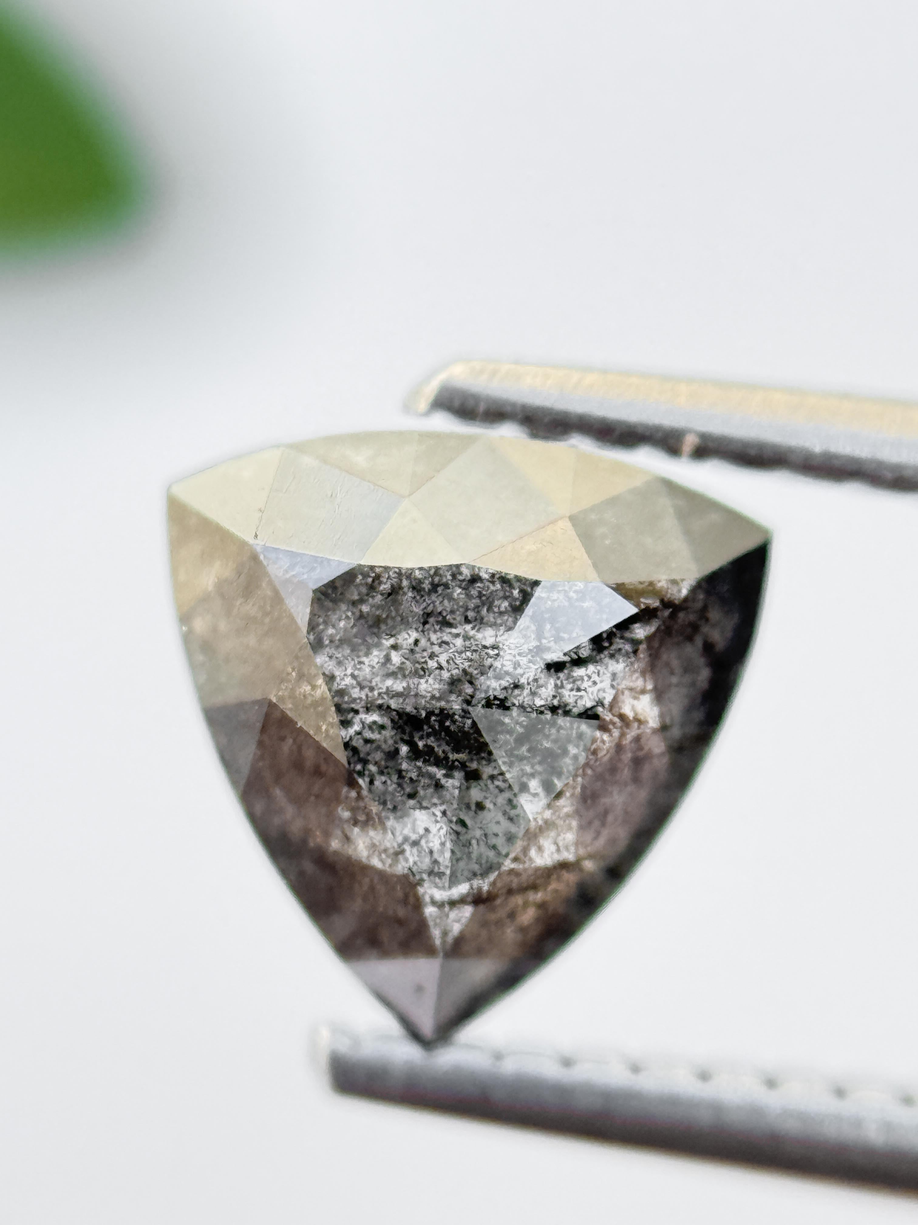 1.15 Ct Triangle Rose Cut Grey Natural Salt and Pepper Diamond