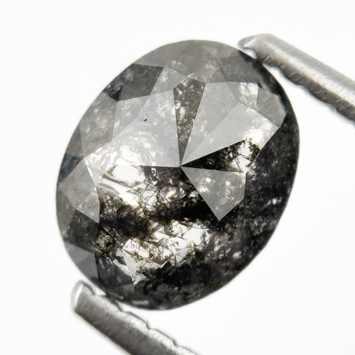 0.89 Ct Oval Rose Cut Black Natural Salt and Pepper Diamond