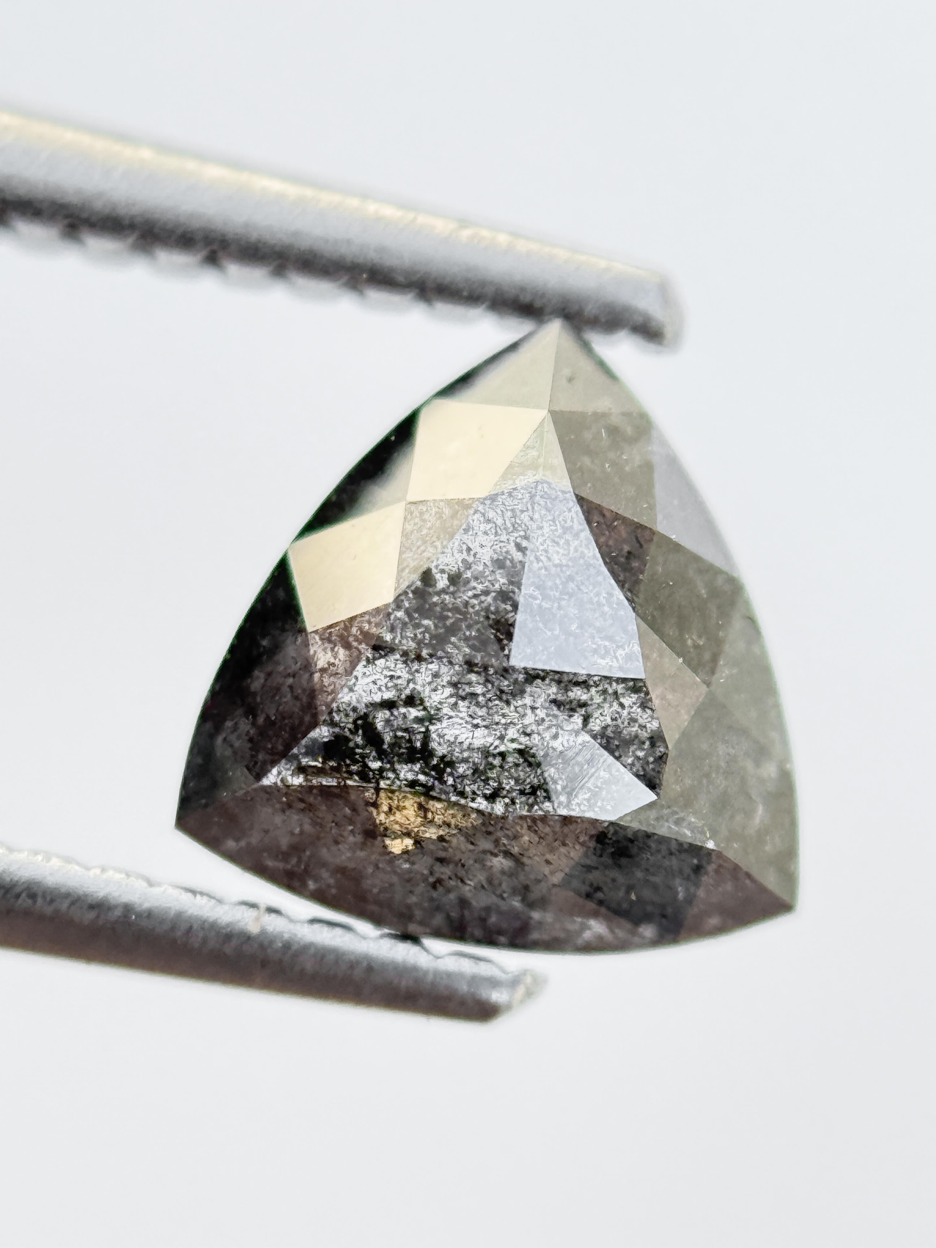 1.15 Ct Triangle Rose Cut Grey Natural Salt and Pepper Diamond
