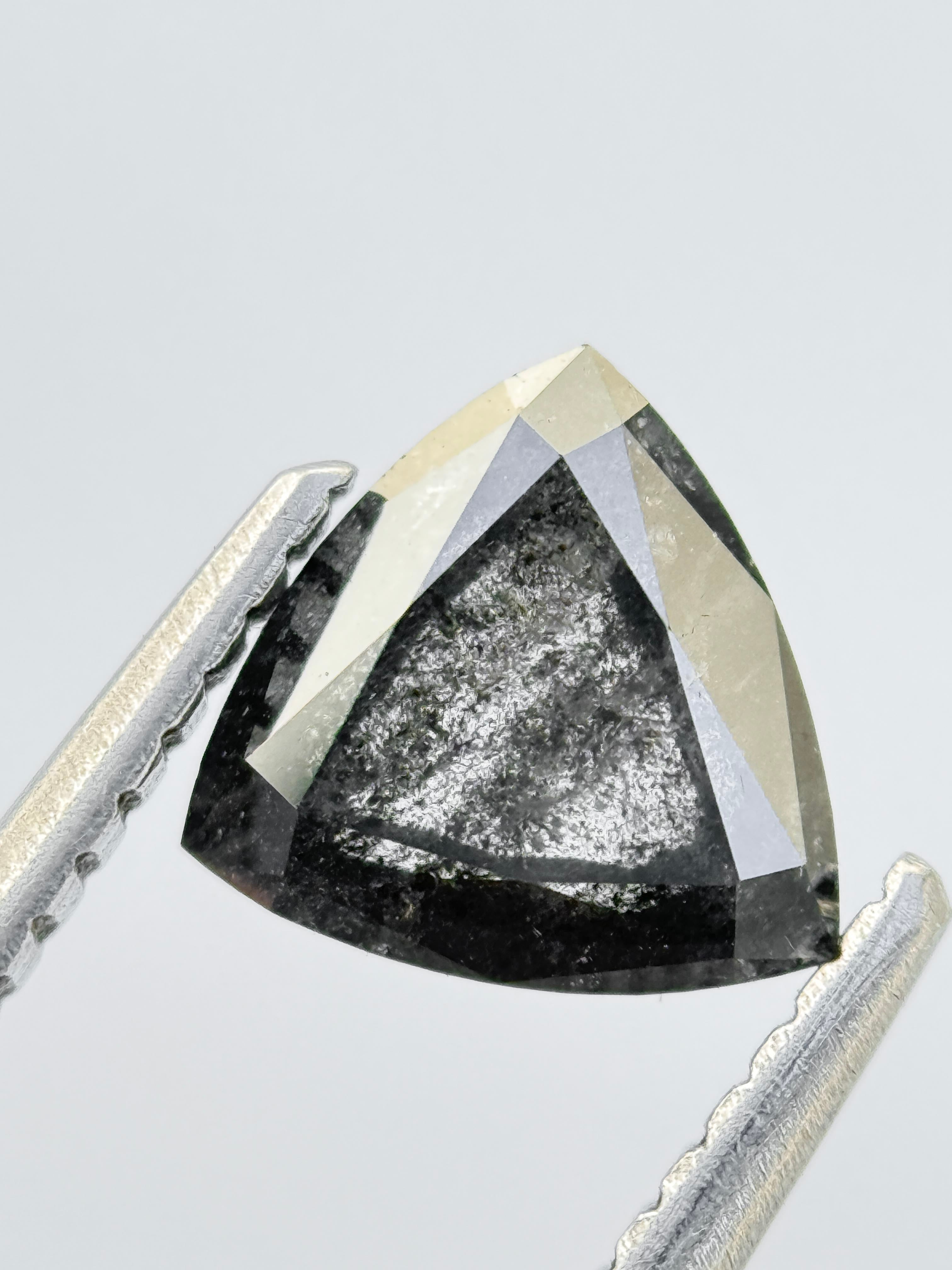 1.15 Ct Triangle Rose Cut Grey Natural Salt and Pepper Diamond