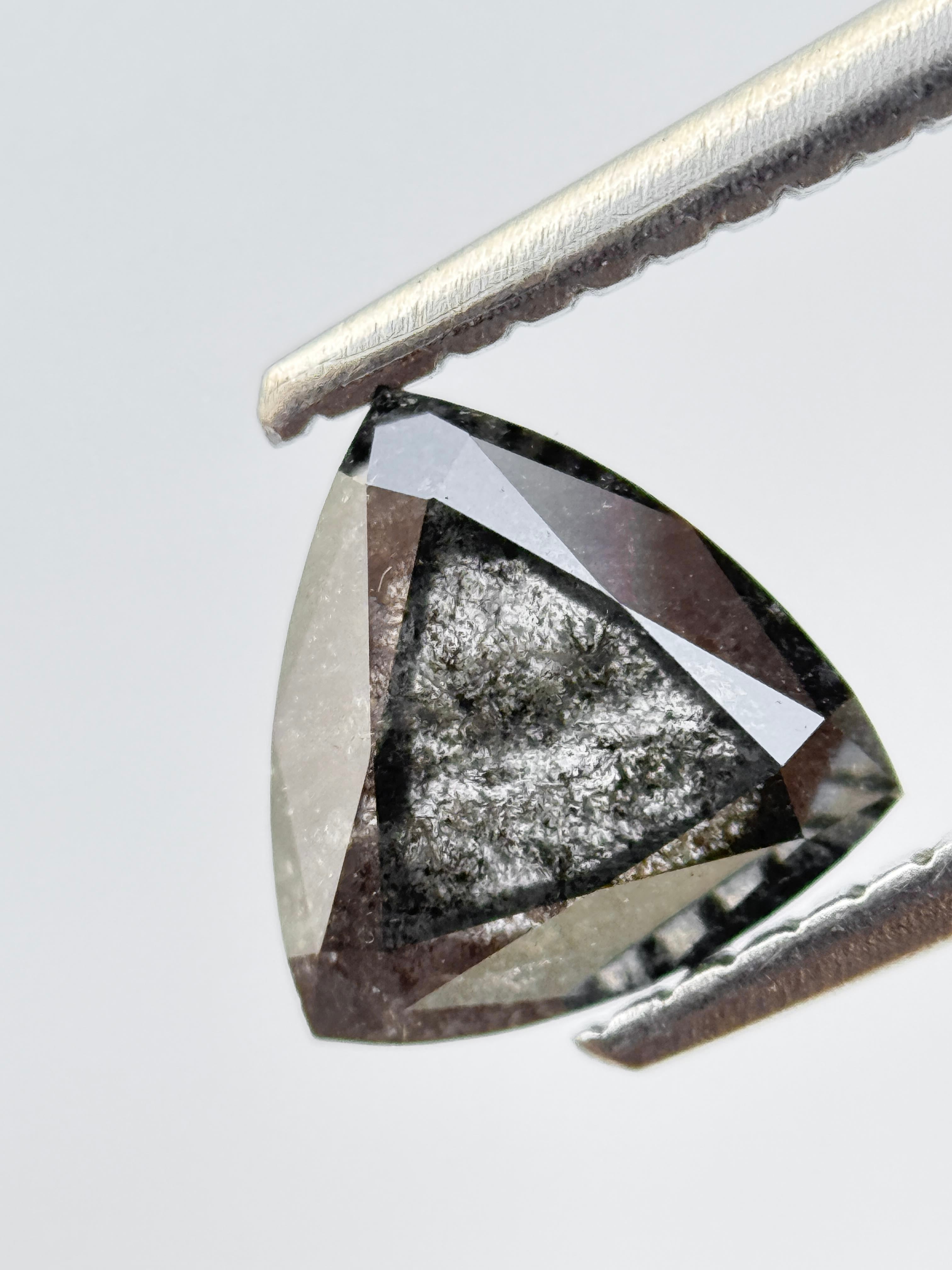 1.15 Ct Triangle Rose Cut Grey Natural Salt and Pepper Diamond