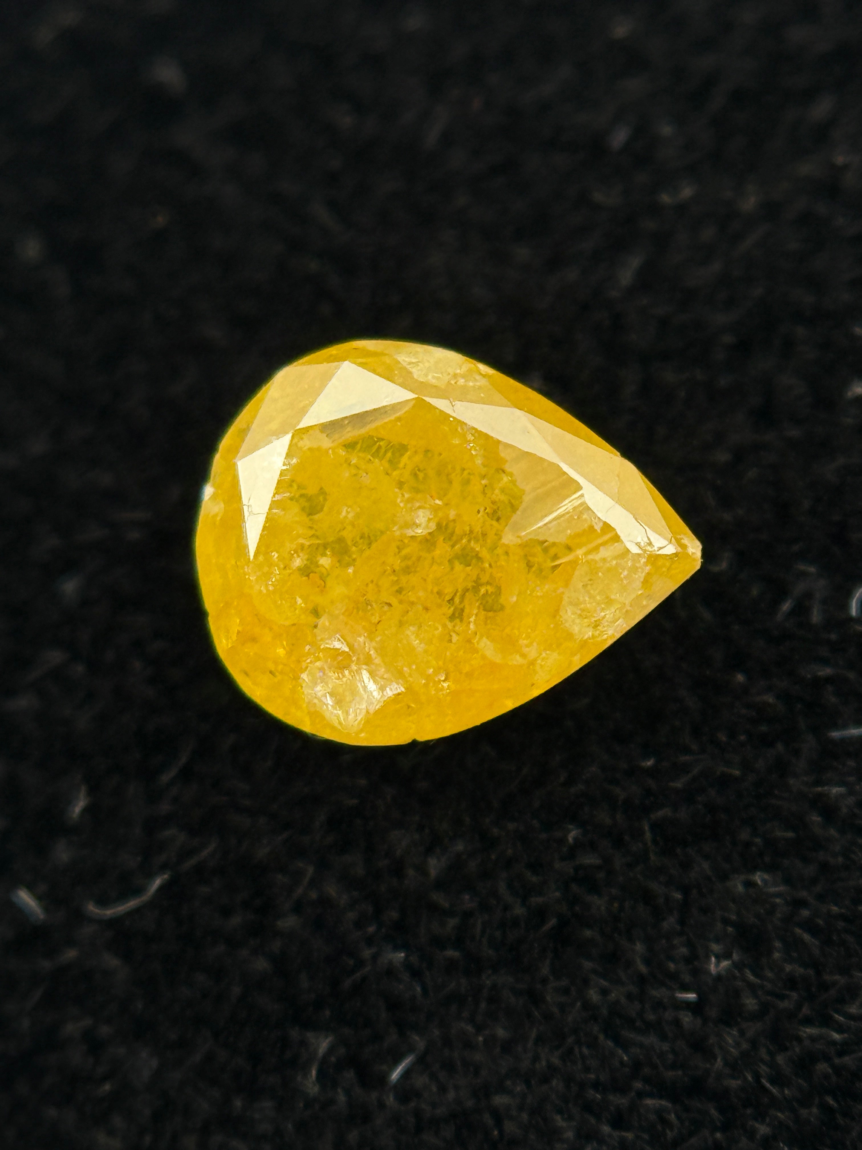0.53 Ct Pear Rose Cut Yellow Natural Galaxy Diamond