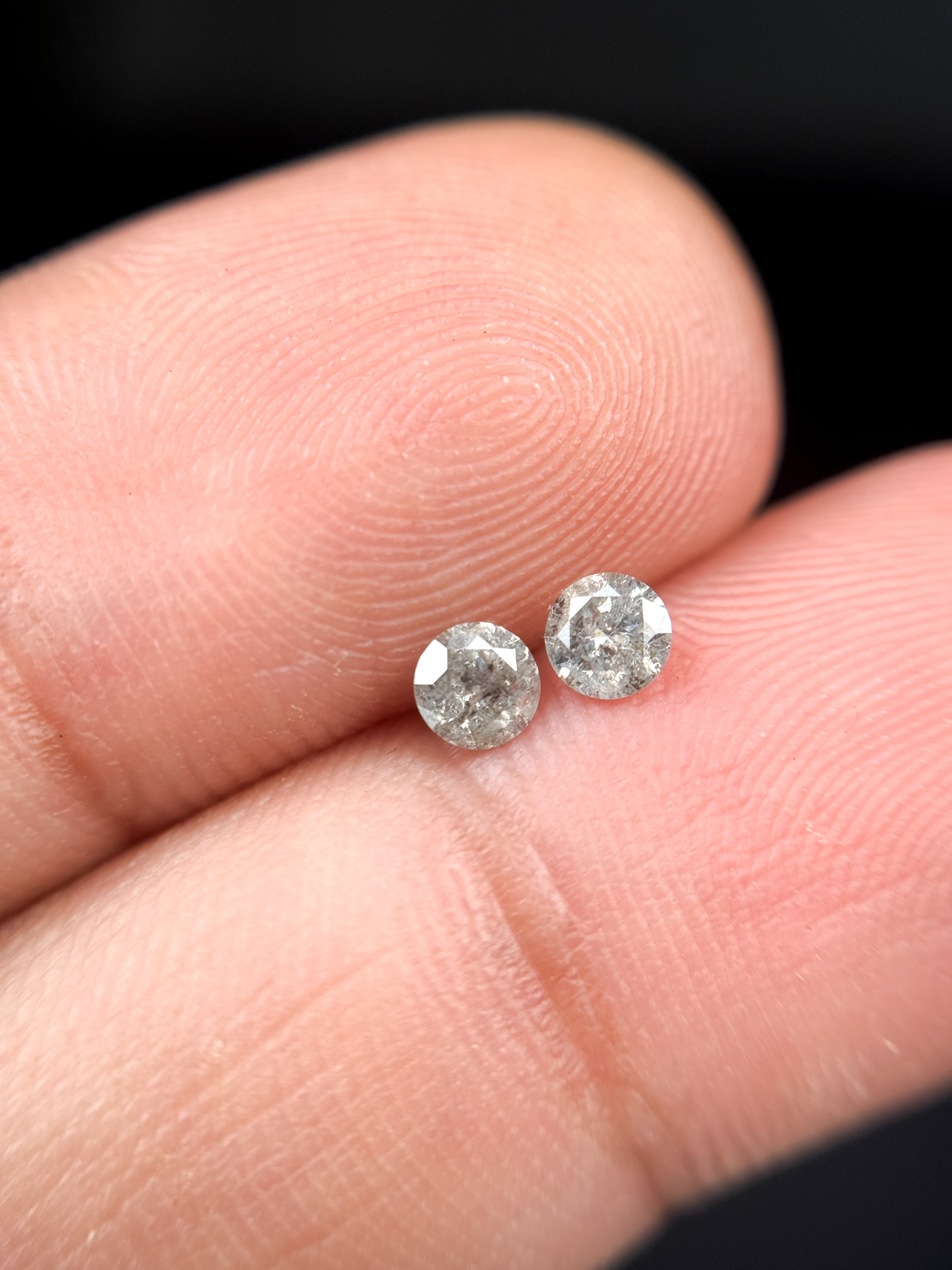 0.34 Ct Round Brilliant Cut White Natural Salt and Pepper Galaxy Diamond Pair