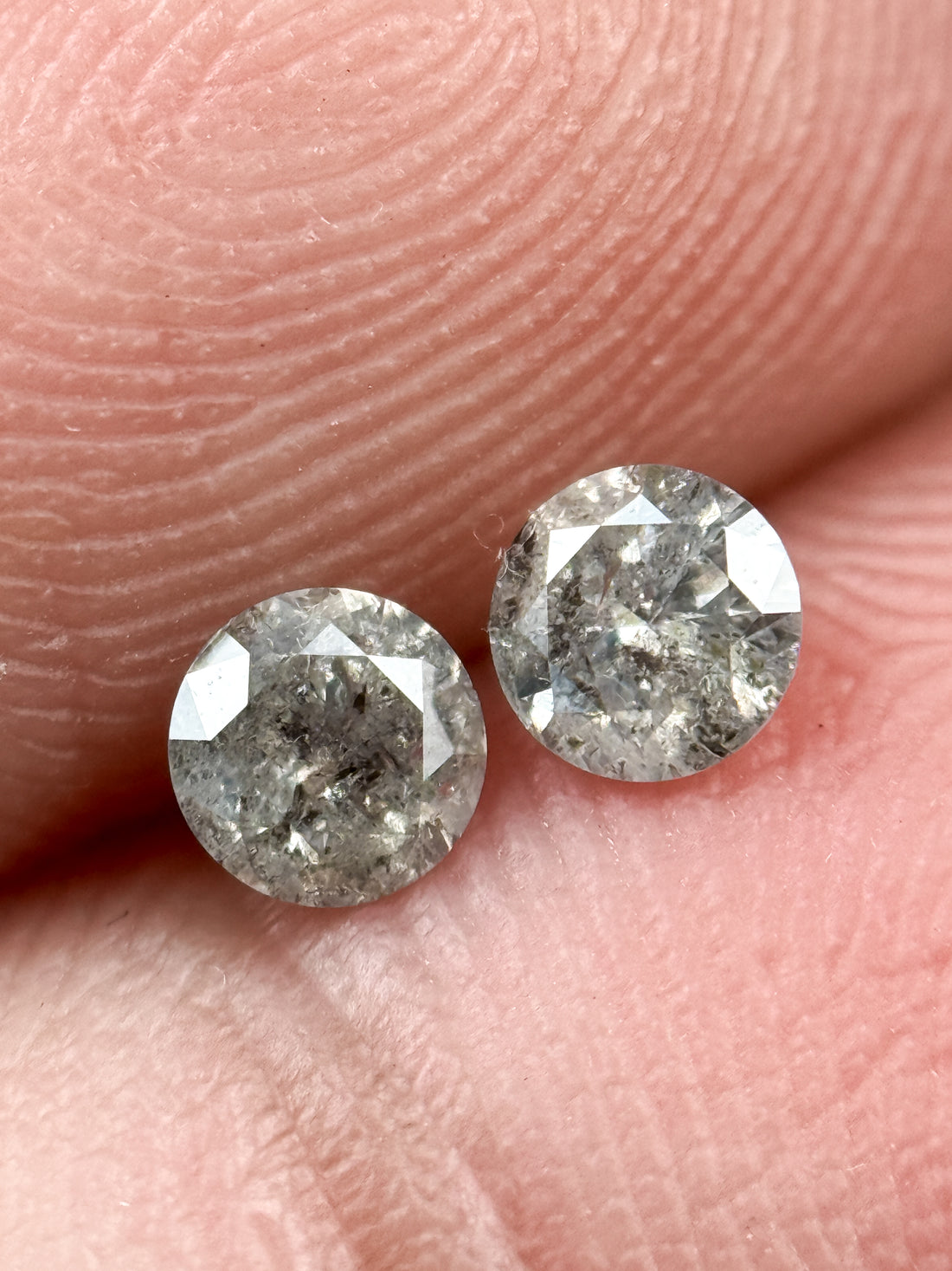 0.34 Ct Round Brilliant Cut White Natural Salt and Pepper Galaxy Diamond Pair