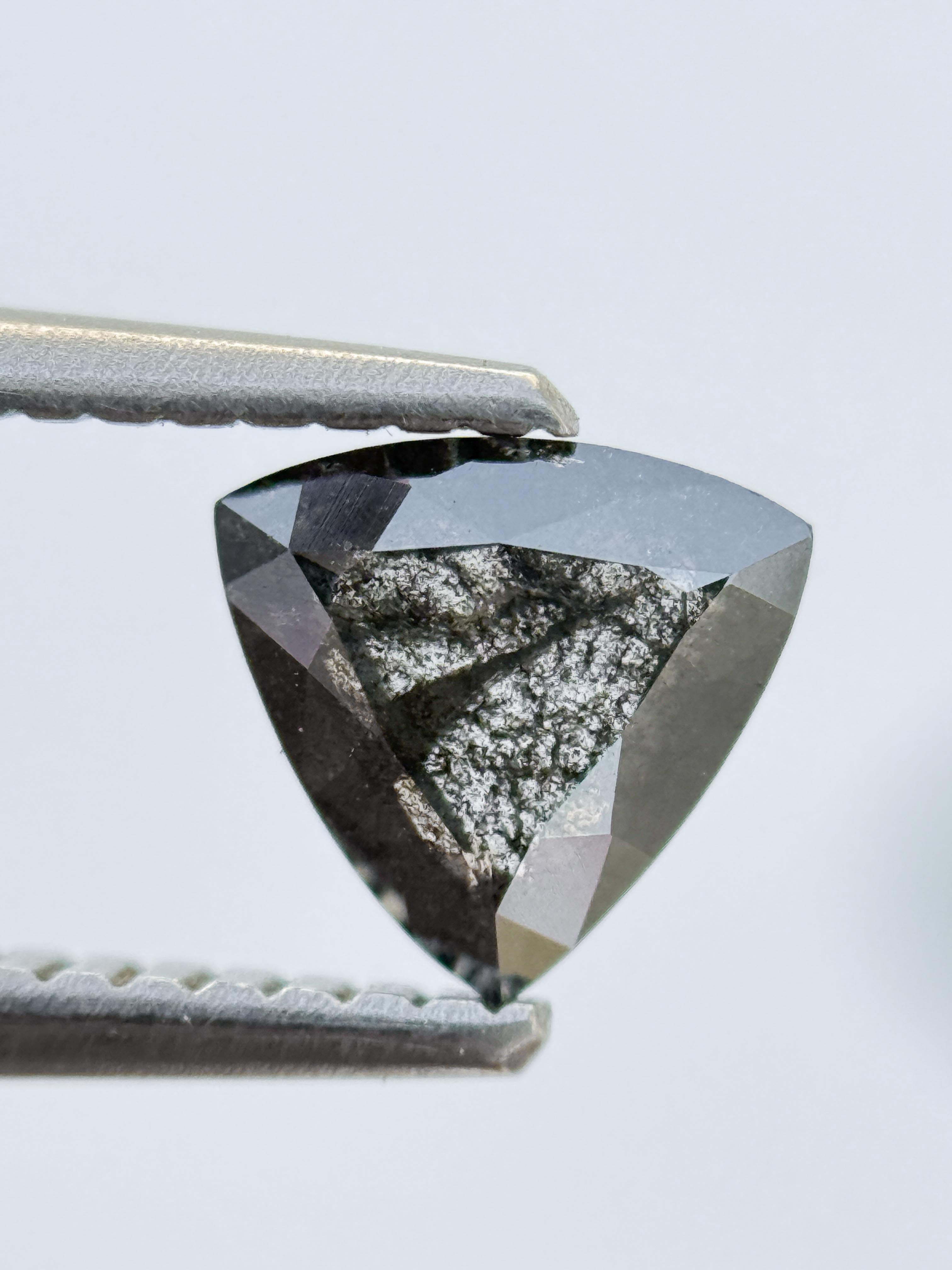 0.63 Ct Triangle Rose Cut Grey Natural Salt and Pepper Diamond