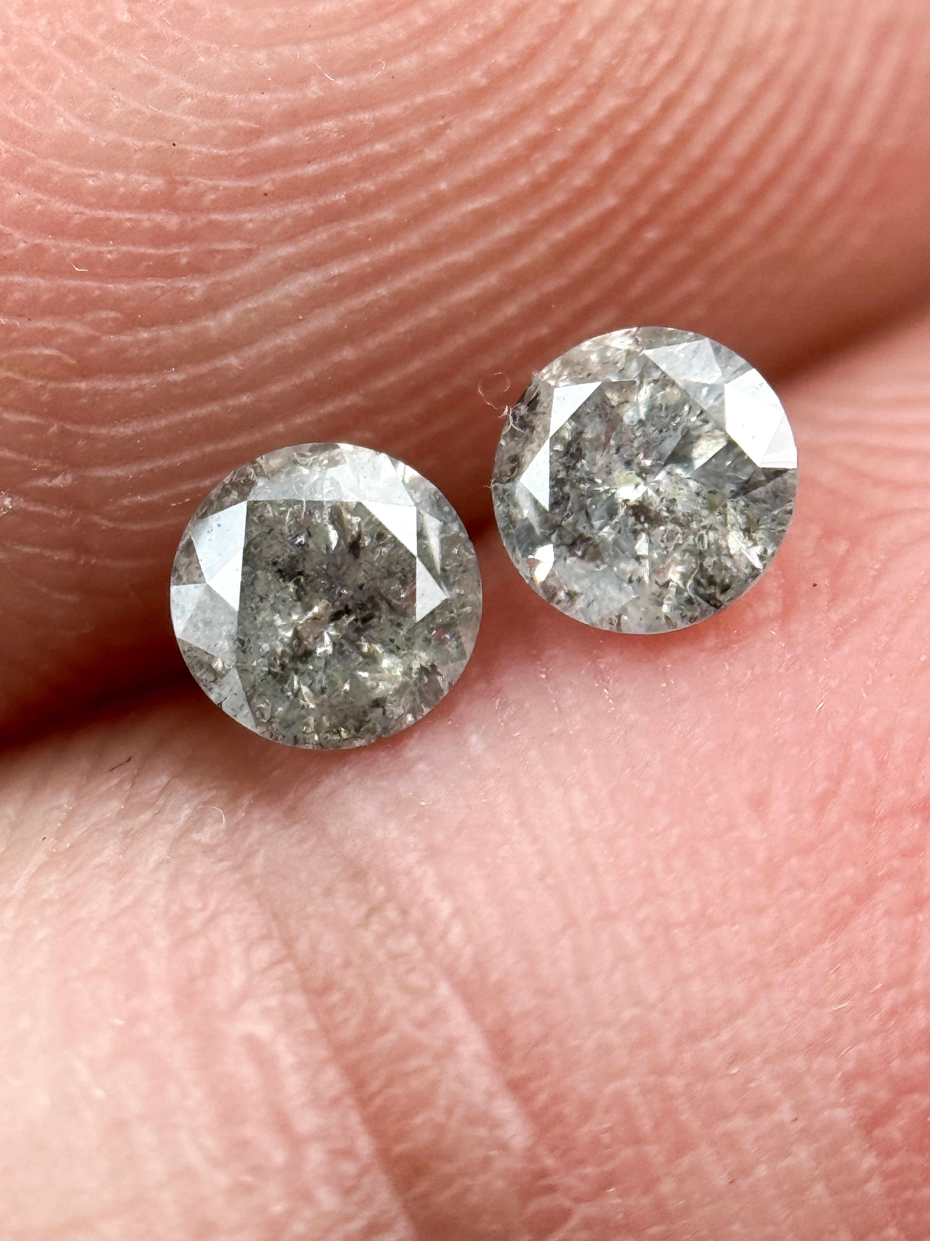 0.34 Ct Round Brilliant Cut White Natural Salt and Pepper Galaxy Diamond Pair