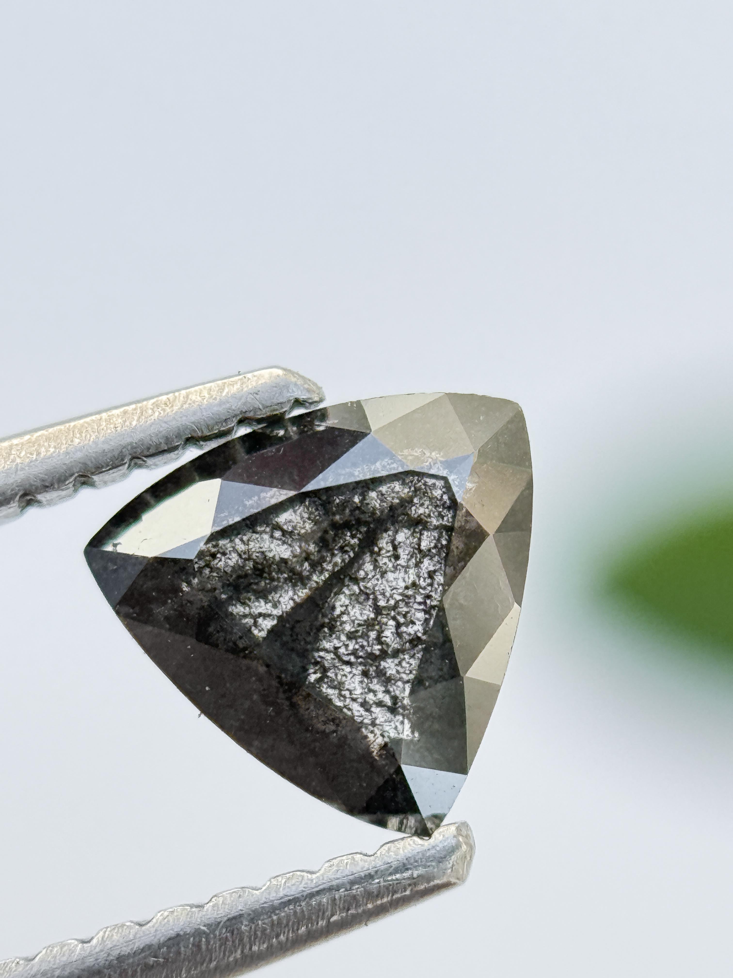 0.63 Ct Triangle Rose Cut Grey Natural Salt and Pepper Diamond