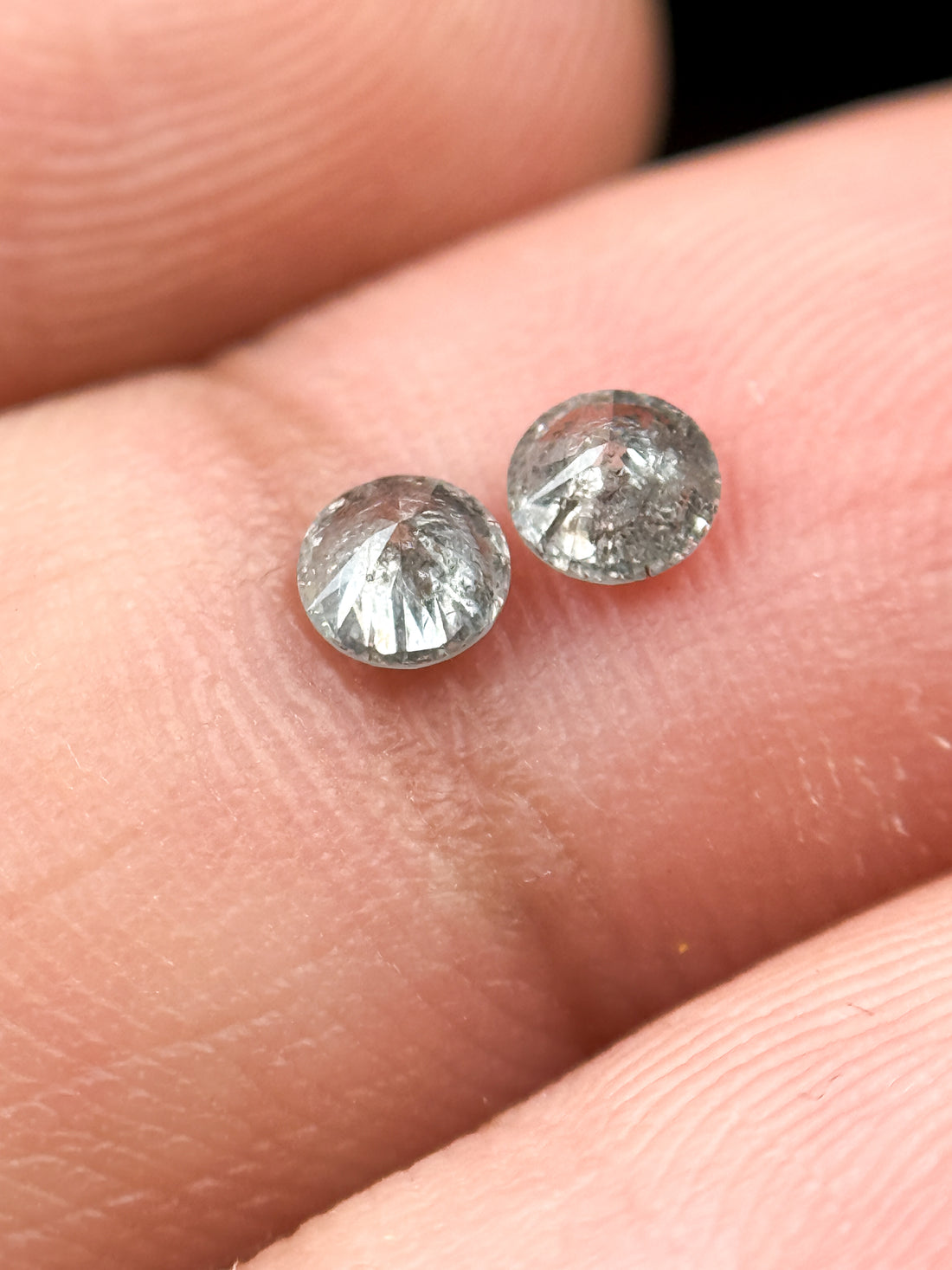 0.34 Ct Round Brilliant Cut White Natural Salt and Pepper Galaxy Diamond Pair