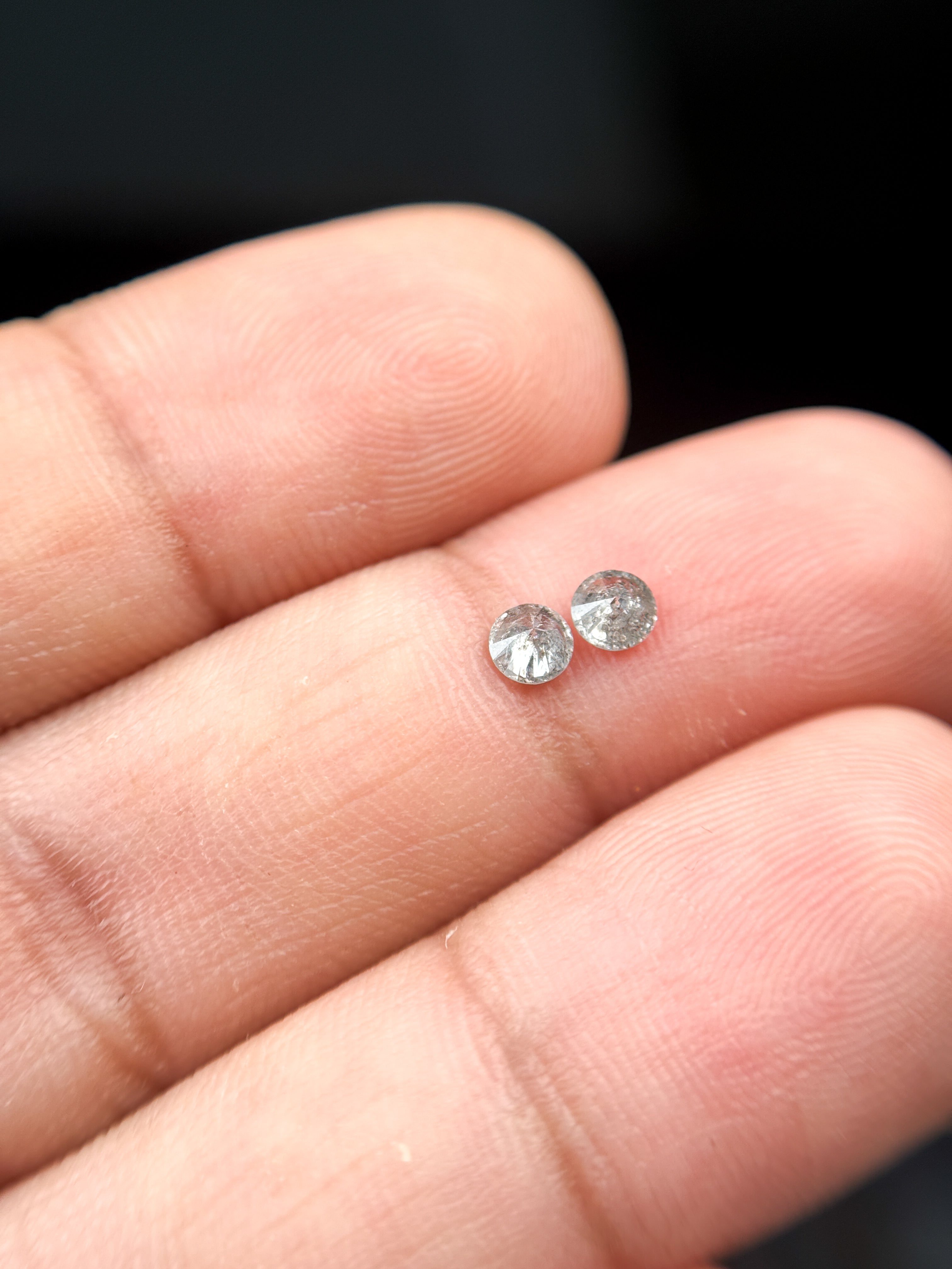 0.34 Ct Round Brilliant Cut White Natural Salt and Pepper Galaxy Diamond Pair