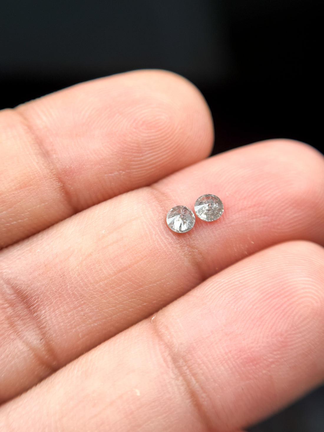 0.34 Ct Round Brilliant Cut White Natural Salt and Pepper Galaxy Diamond Pair