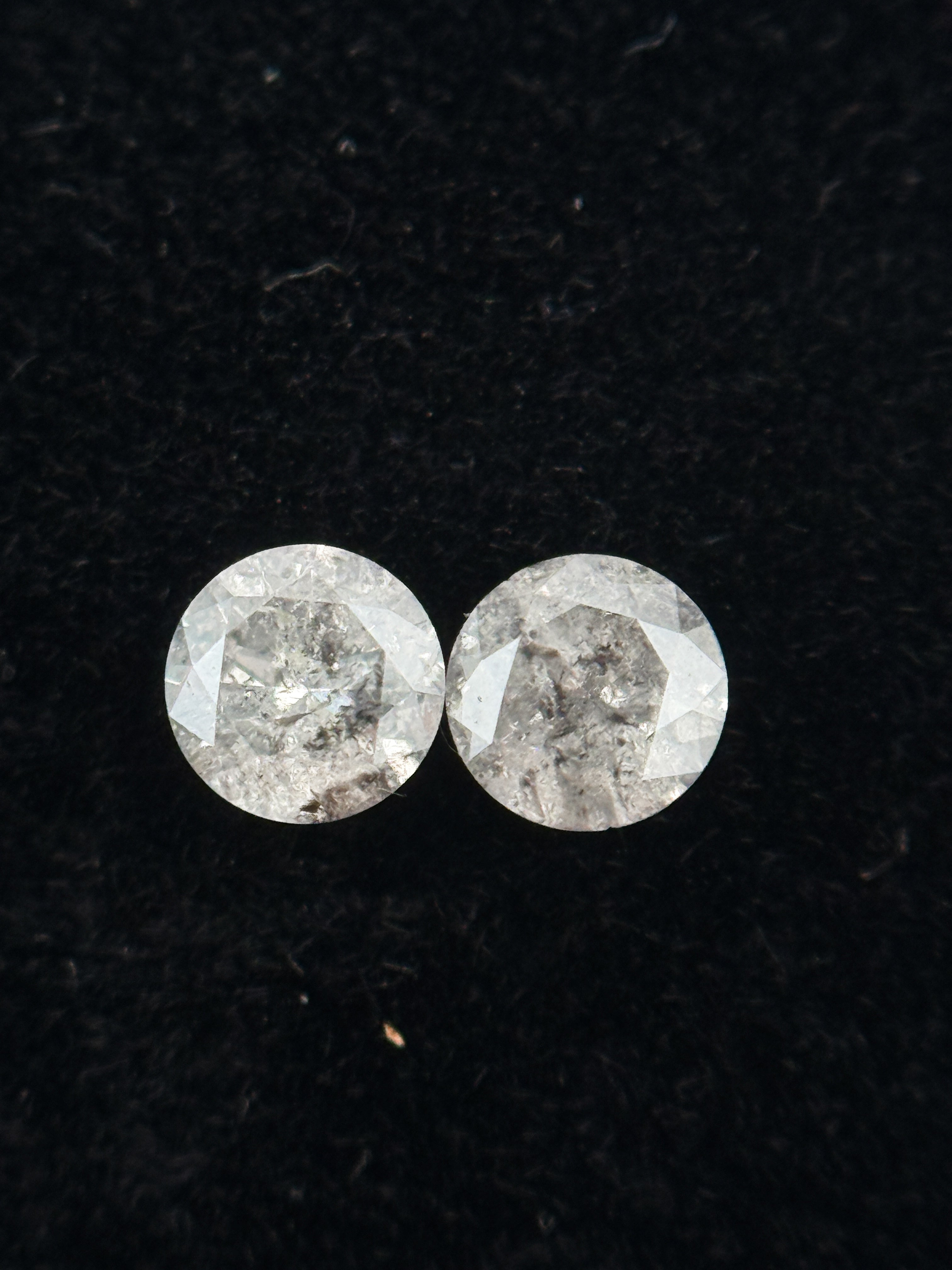 0.34 Ct Round Brilliant Cut White Natural Salt and Pepper Galaxy Diamond Pair