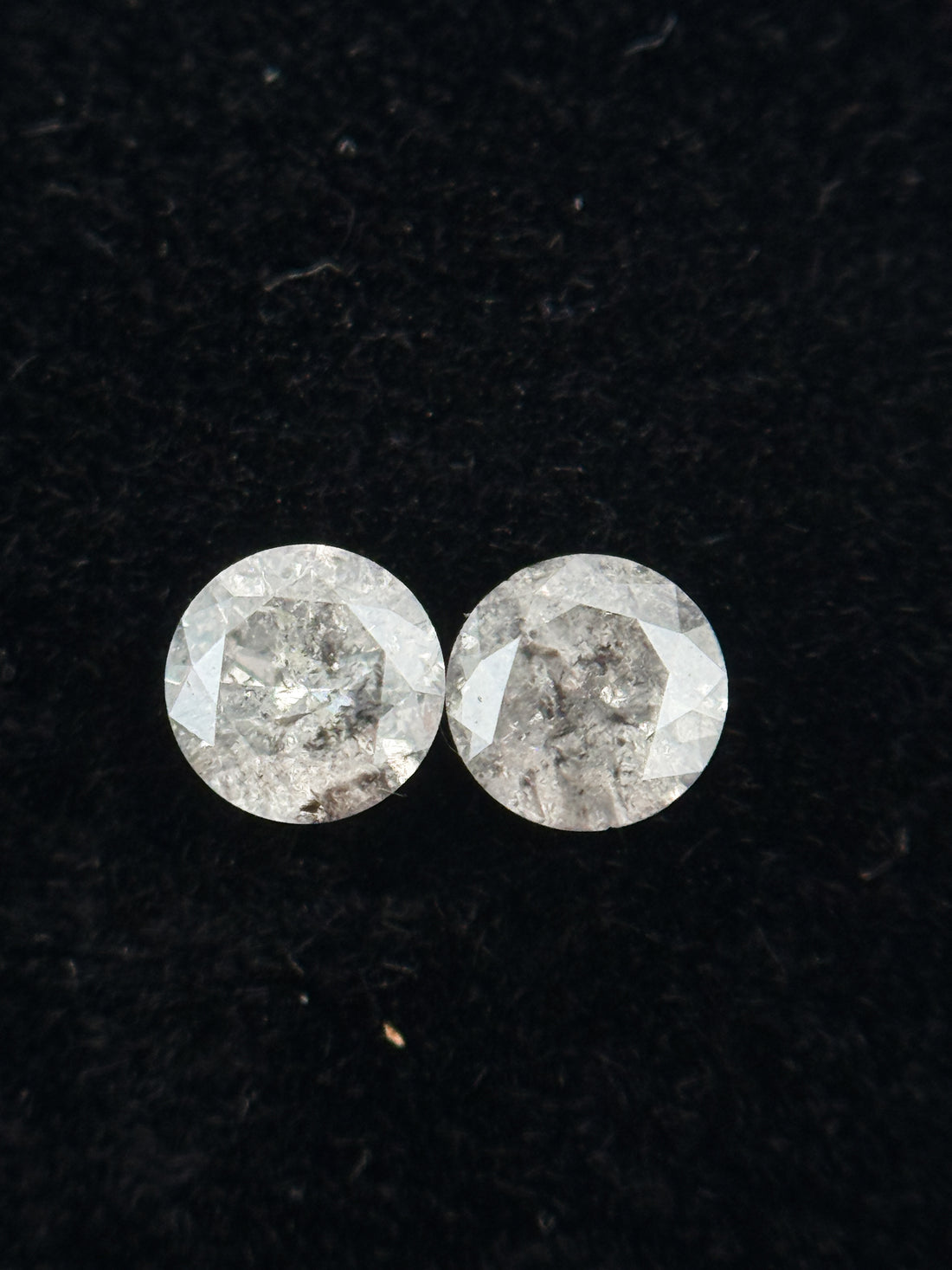 0.34 Ct Round Brilliant Cut White Natural Salt and Pepper Galaxy Diamond Pair