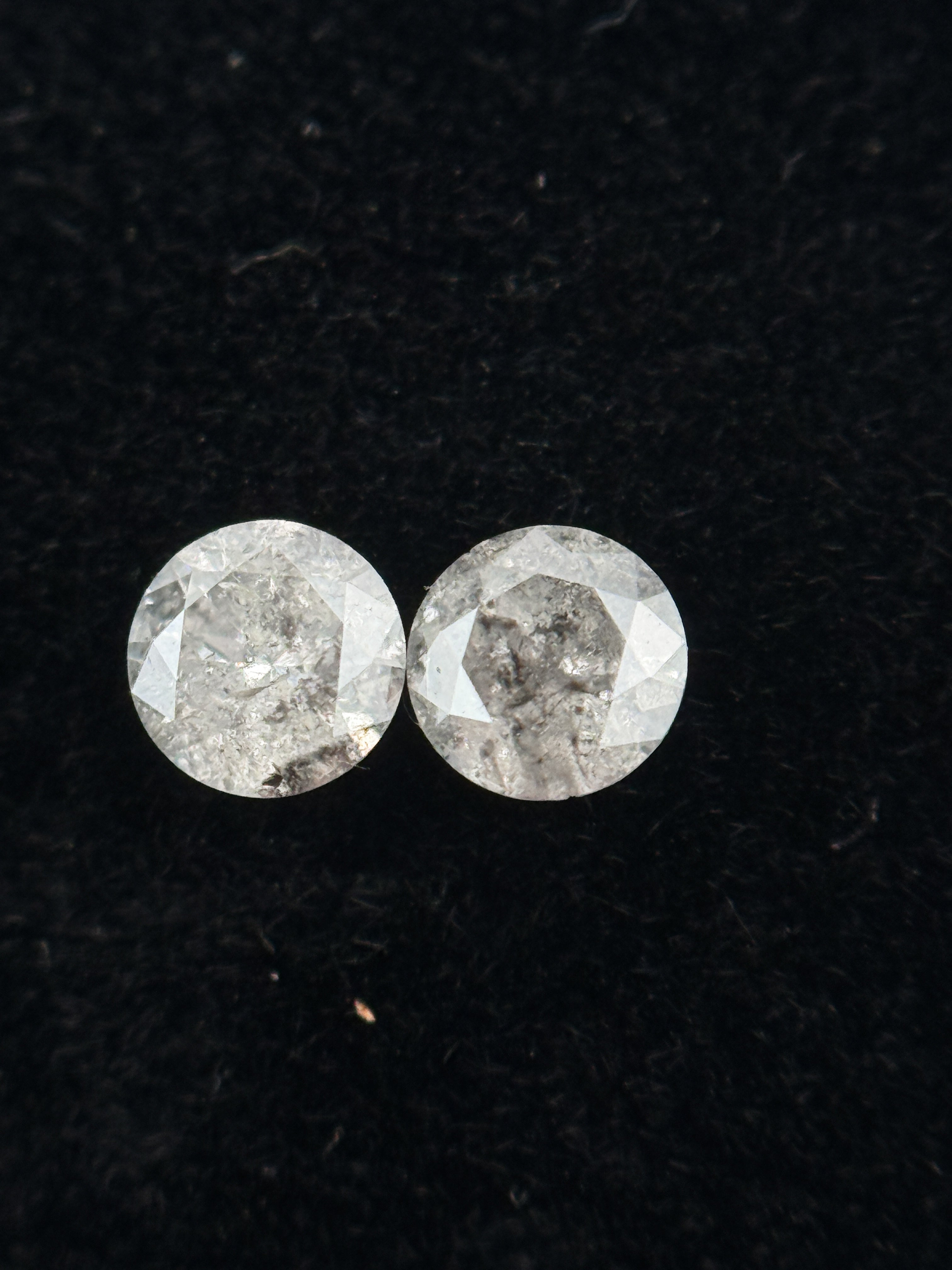 0.34 Ct Round Brilliant Cut White Natural Salt and Pepper Galaxy Diamond Pair