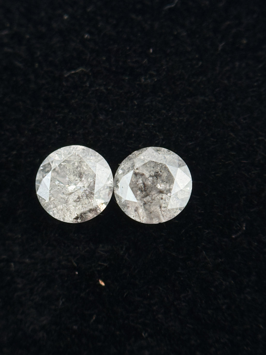 0.34 Ct Round Brilliant Cut White Natural Salt and Pepper Galaxy Diamond Pair