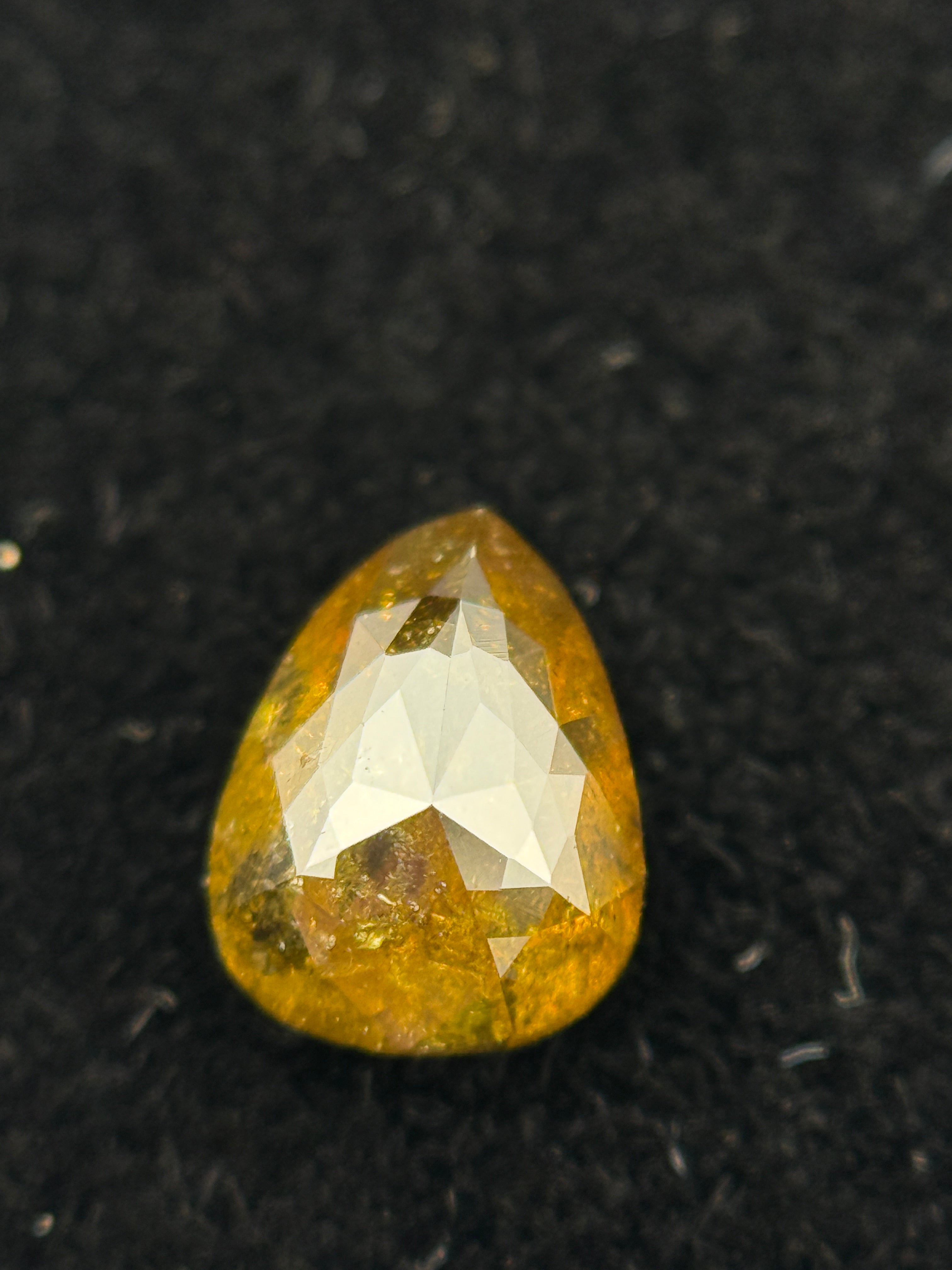 0.69 Ct Pear Rose Cut Yellow Natural Galaxy Diamond