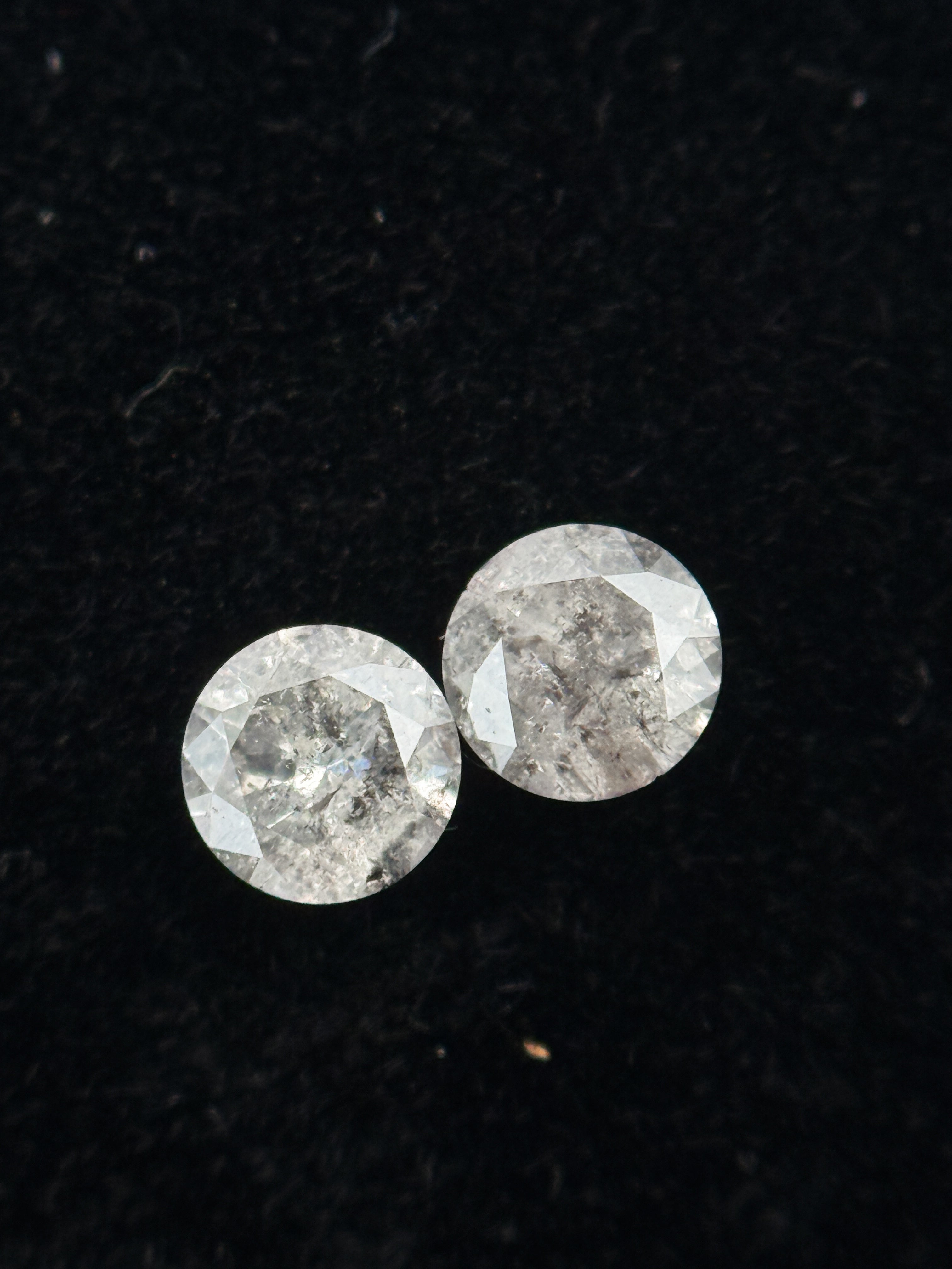 0.34 Ct Round Brilliant Cut White Natural Salt and Pepper Galaxy Diamond Pair