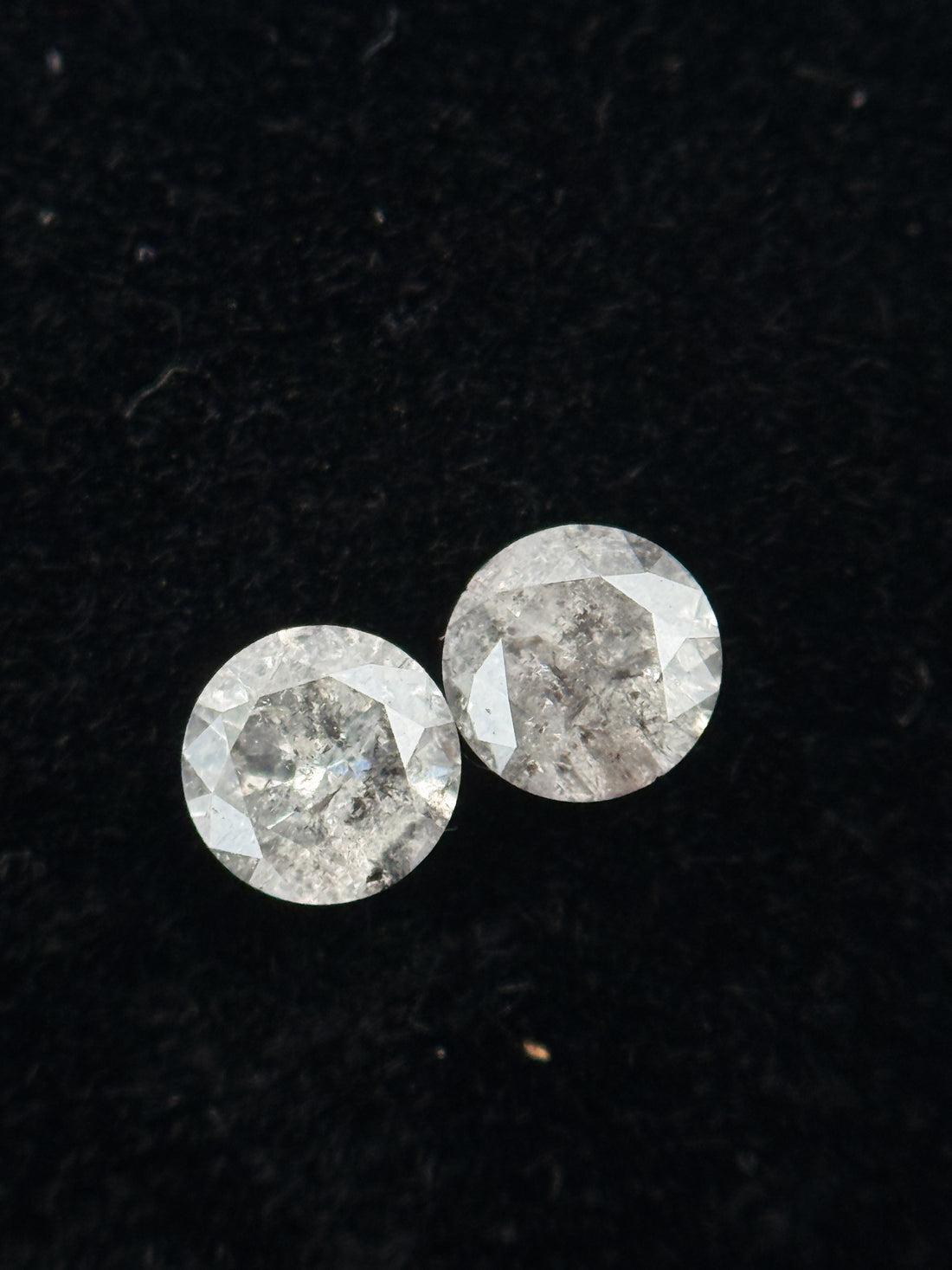 0.34 Ct Round Brilliant Cut White Natural Salt and Pepper Galaxy Diamond Pair