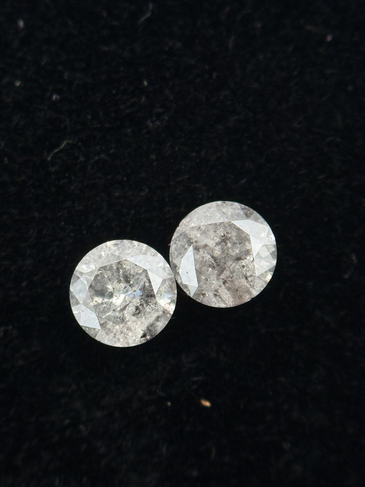 0.34 Ct Round Brilliant Cut White Natural Salt and Pepper Galaxy Diamond Pair