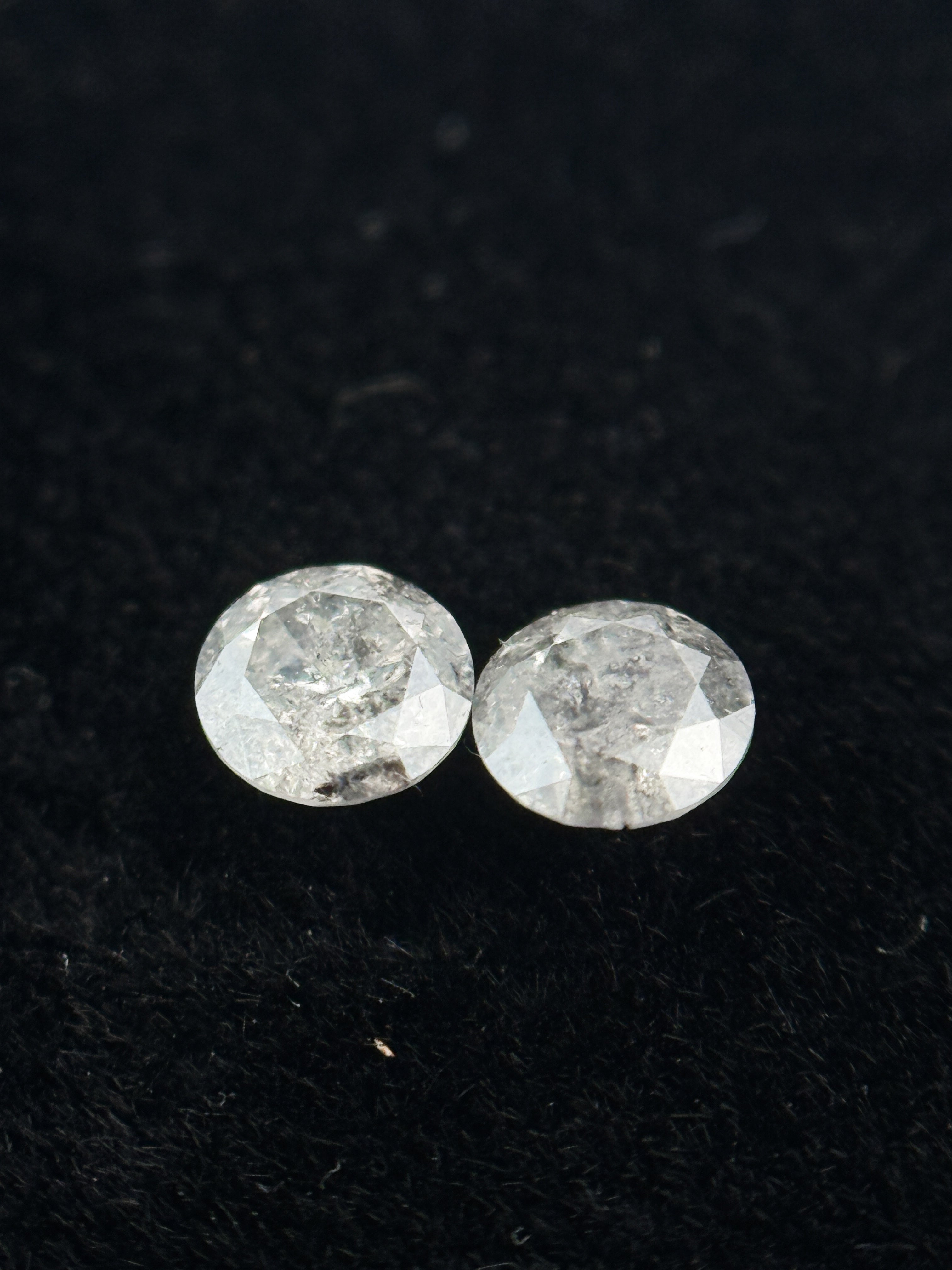 0.34 Ct Round Brilliant Cut White Natural Salt and Pepper Galaxy Diamond Pair
