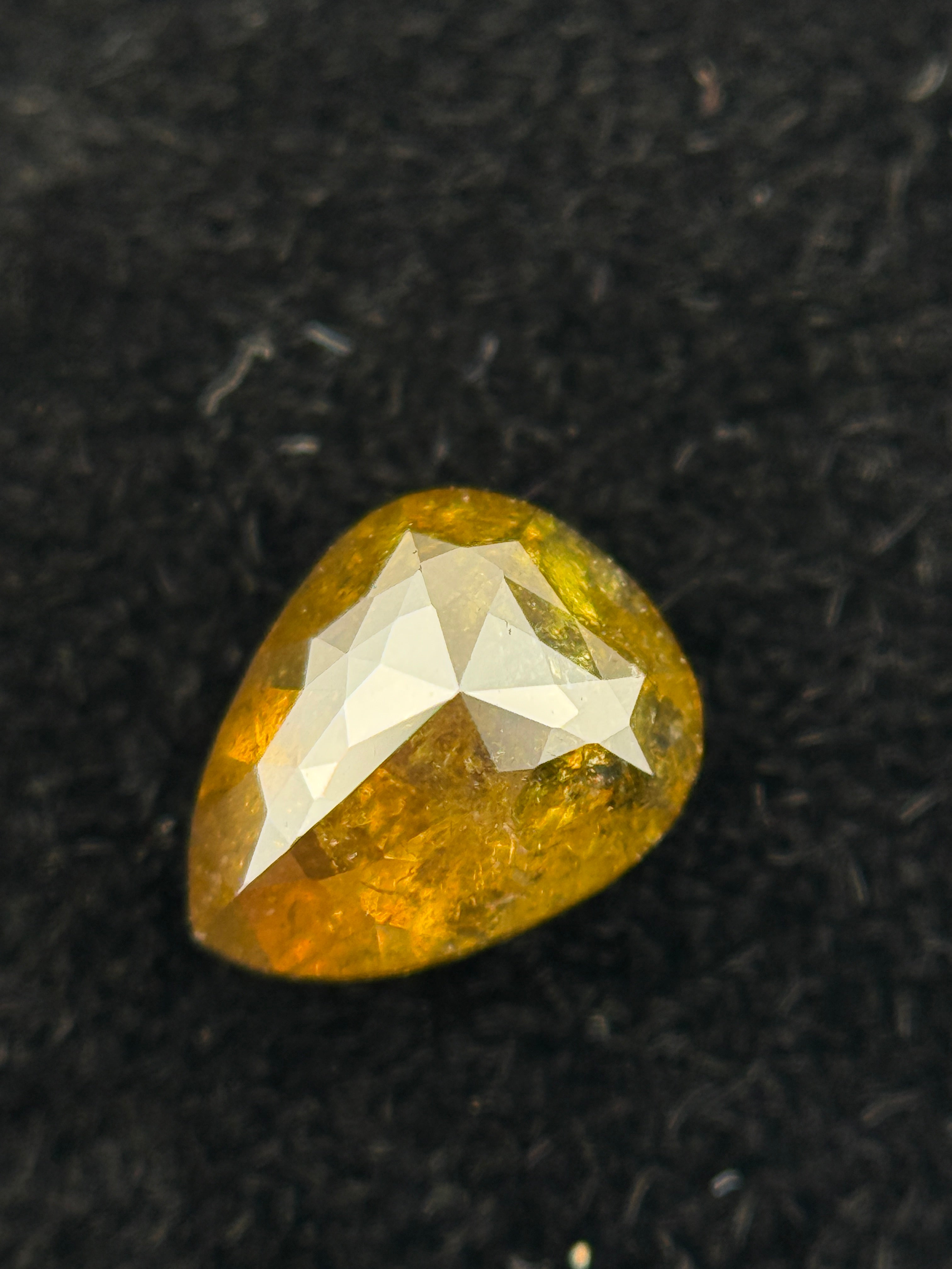 0.69 Ct Pear Rose Cut Yellow Natural Galaxy Diamond