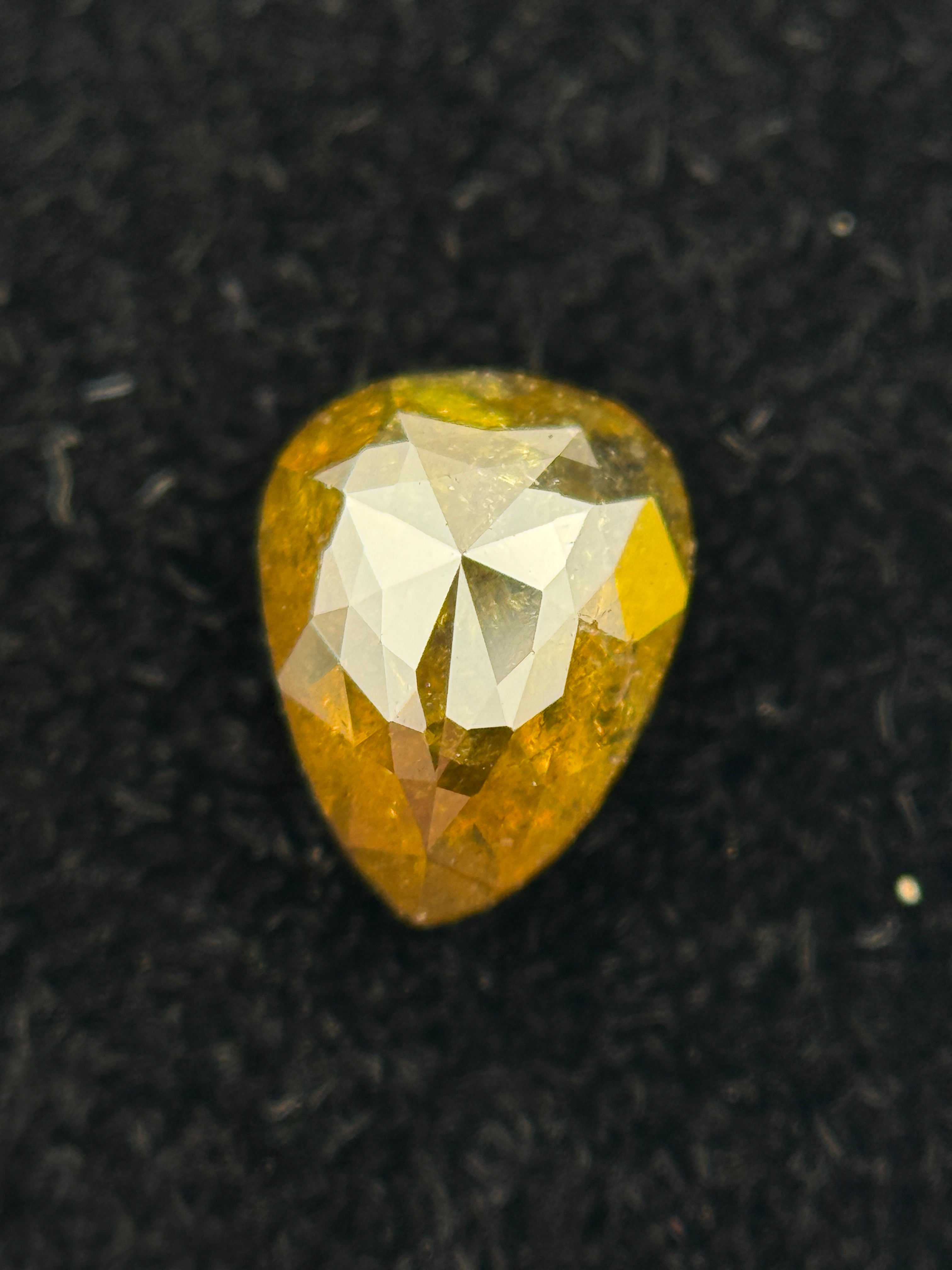 0.69 Ct Pear Rose Cut Yellow Natural Galaxy Diamond