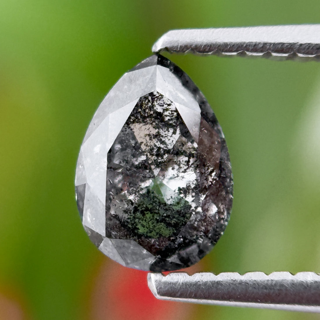 0.82 Ct Pear Rose Cut Grey Natural Salt and Pepper Diamond