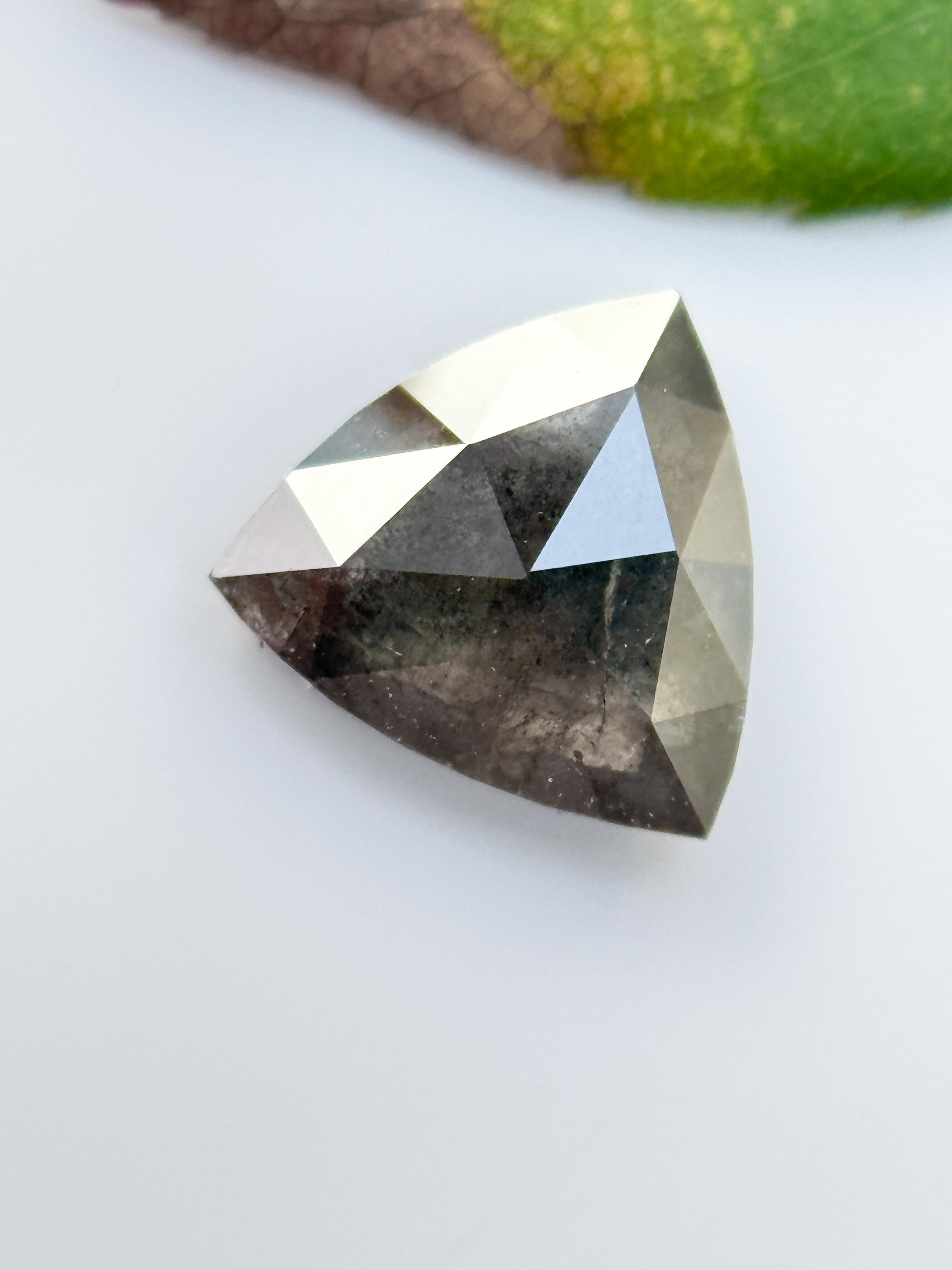 1.15 Ct Triangle Rose Cut Grey Natural Salt and Pepper Diamond