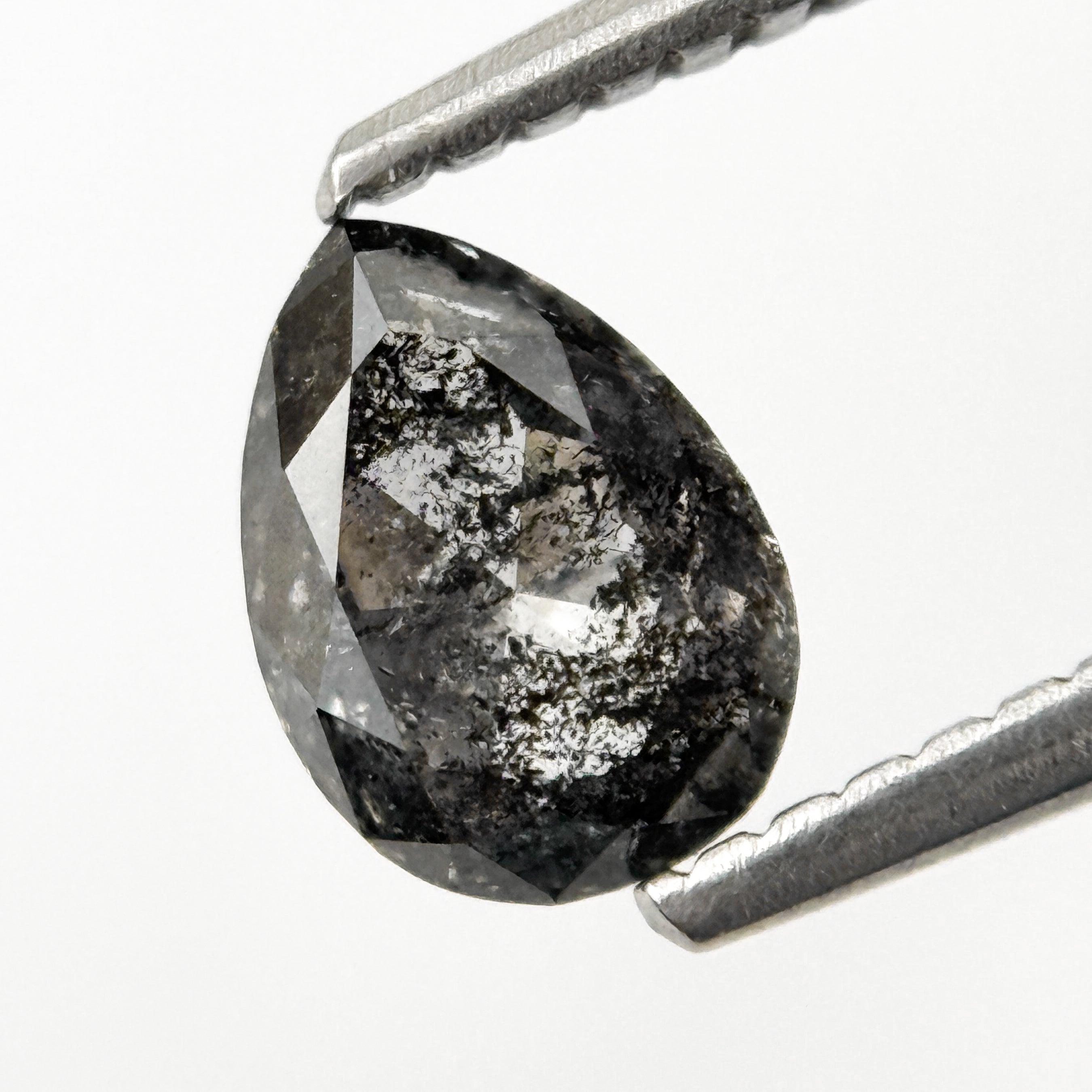 0.82 Ct Pear Rose Cut Grey Natural Salt and Pepper Diamond