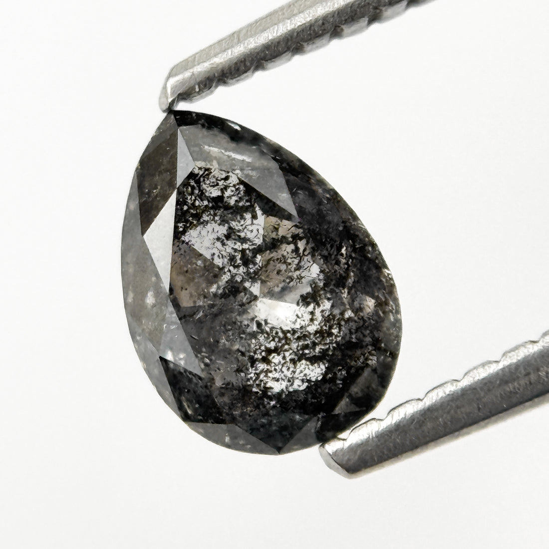 0.82 Ct Pear Rose Cut Grey Natural Salt and Pepper Diamond
