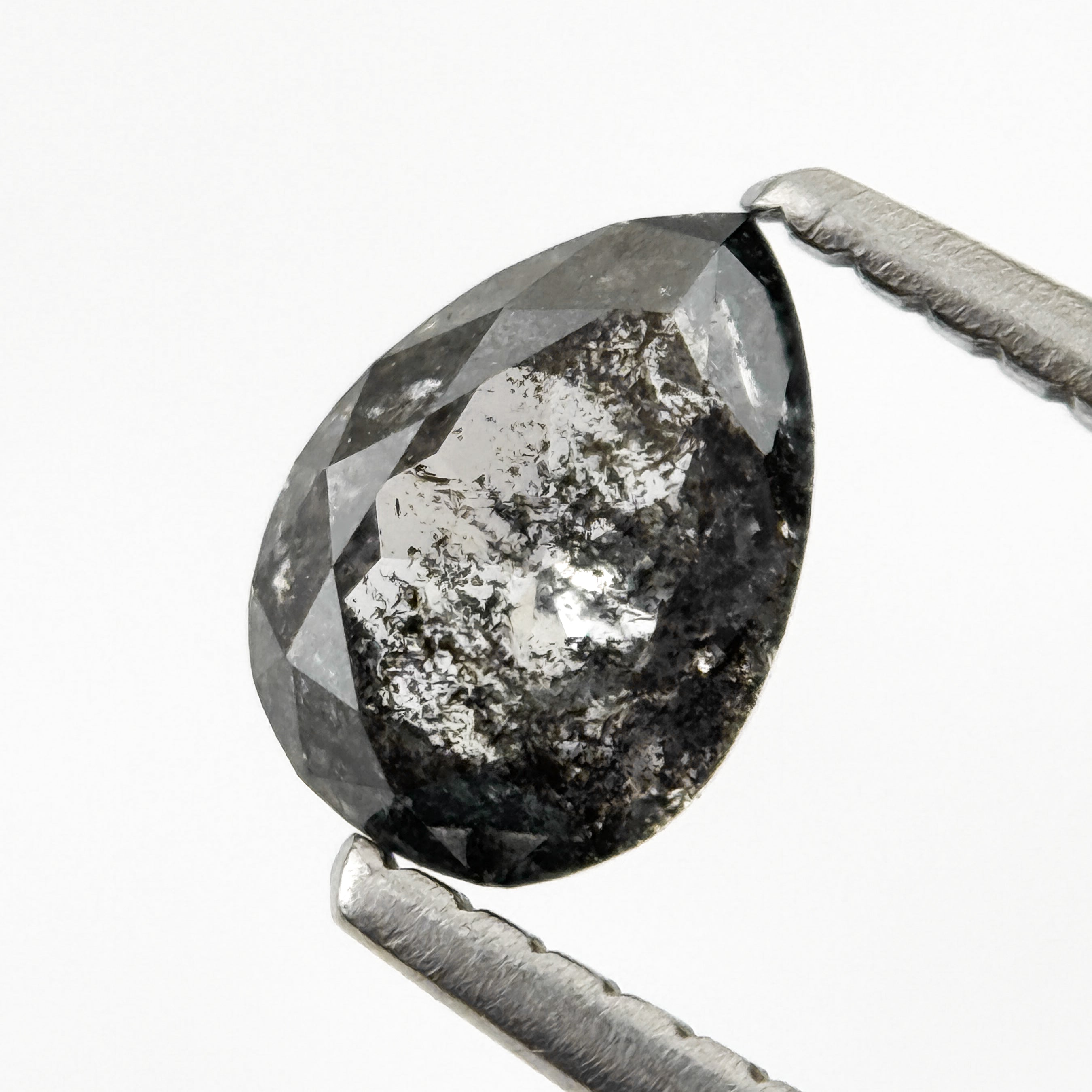 0.82 Ct Pear Rose Cut Grey Natural Salt and Pepper Diamond