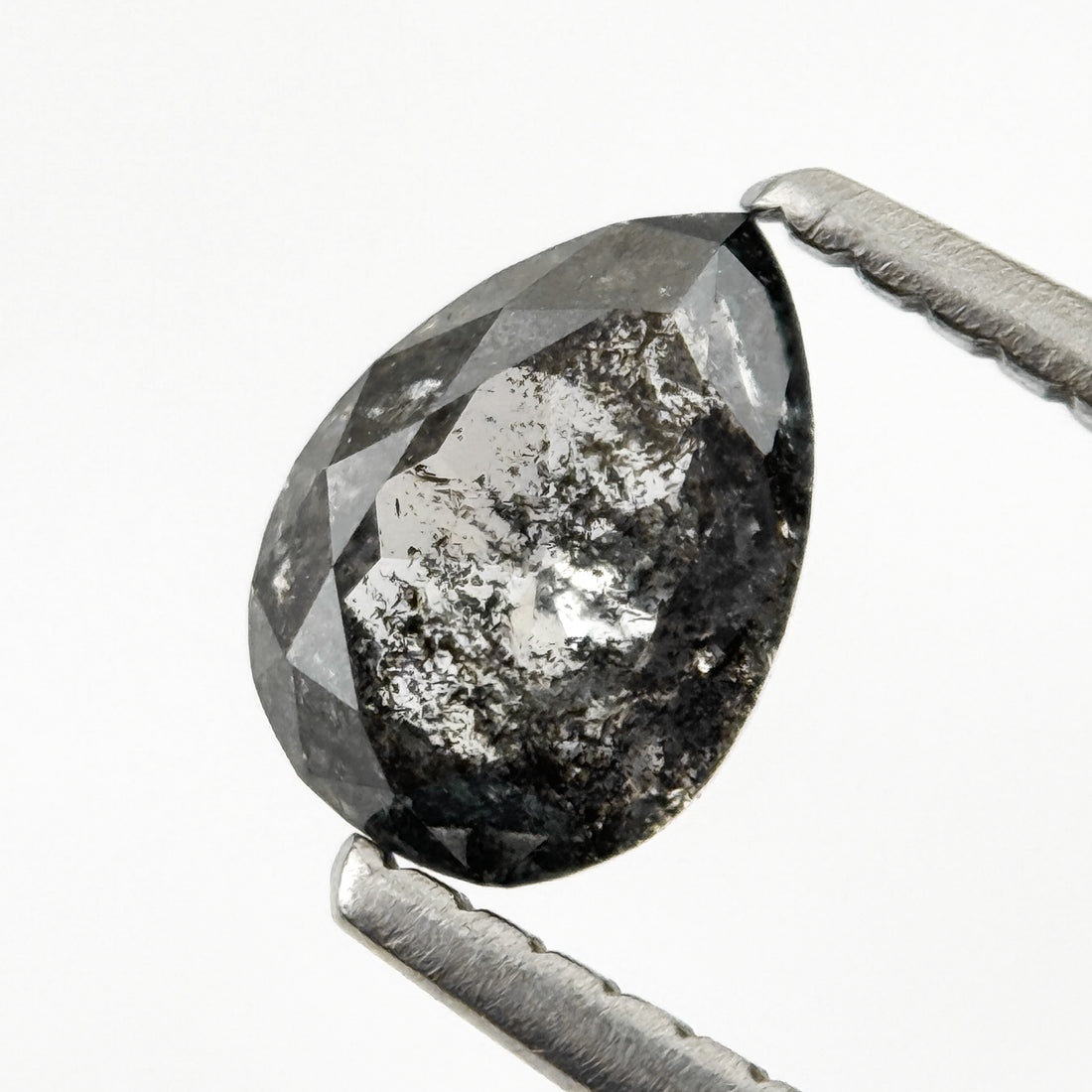 0.82 Ct Pear Rose Cut Grey Natural Salt and Pepper Diamond