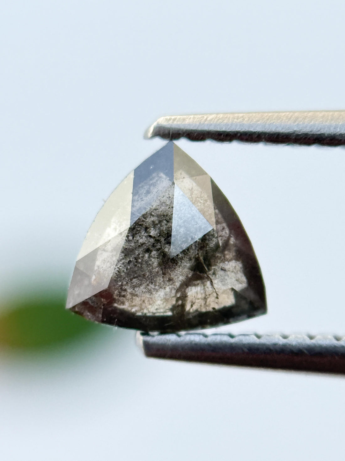 1.15 Ct Triangle Rose Cut Grey Natural Salt and Pepper Diamond