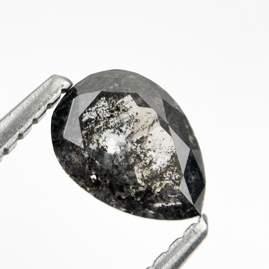 0.82 Ct Pear Rose Cut Grey Natural Salt and Pepper Diamond