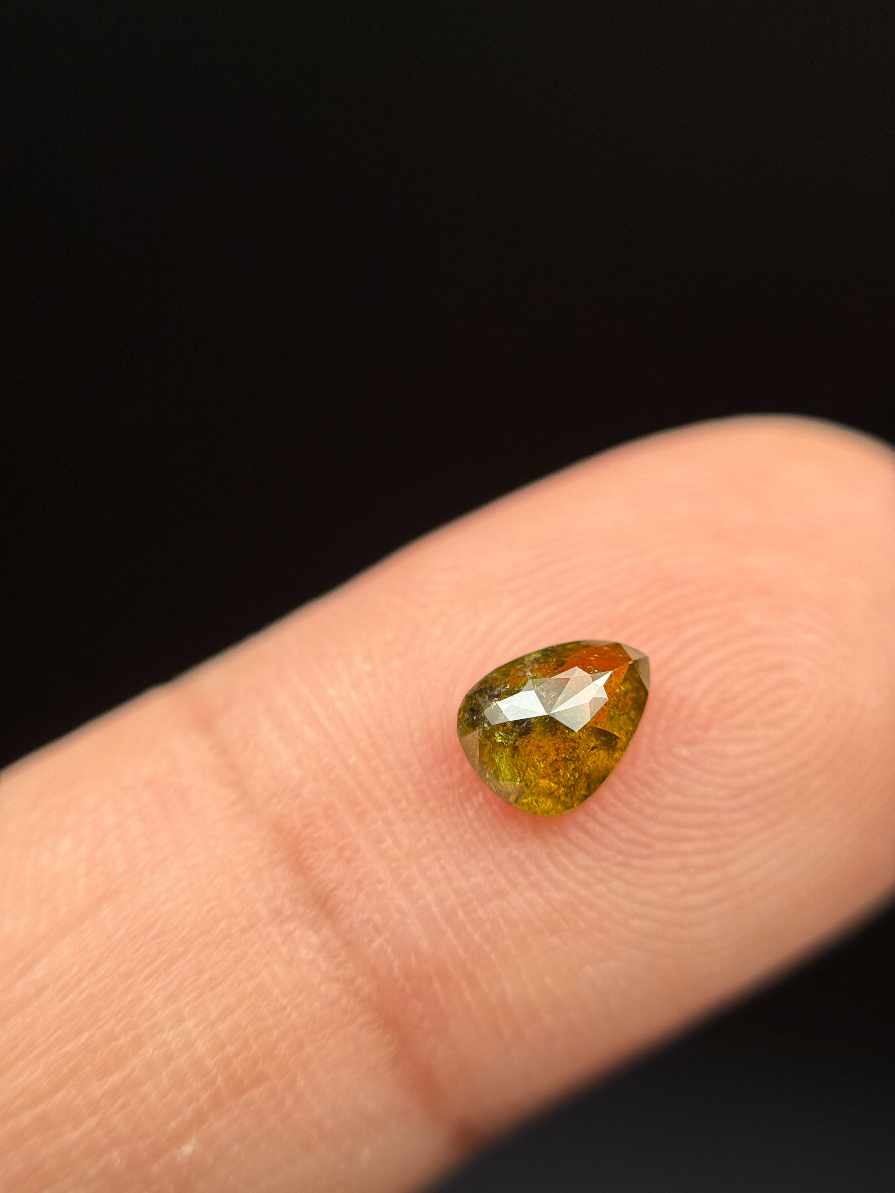 0.69 Ct Pear Rose Cut Yellow Natural Galaxy Diamond