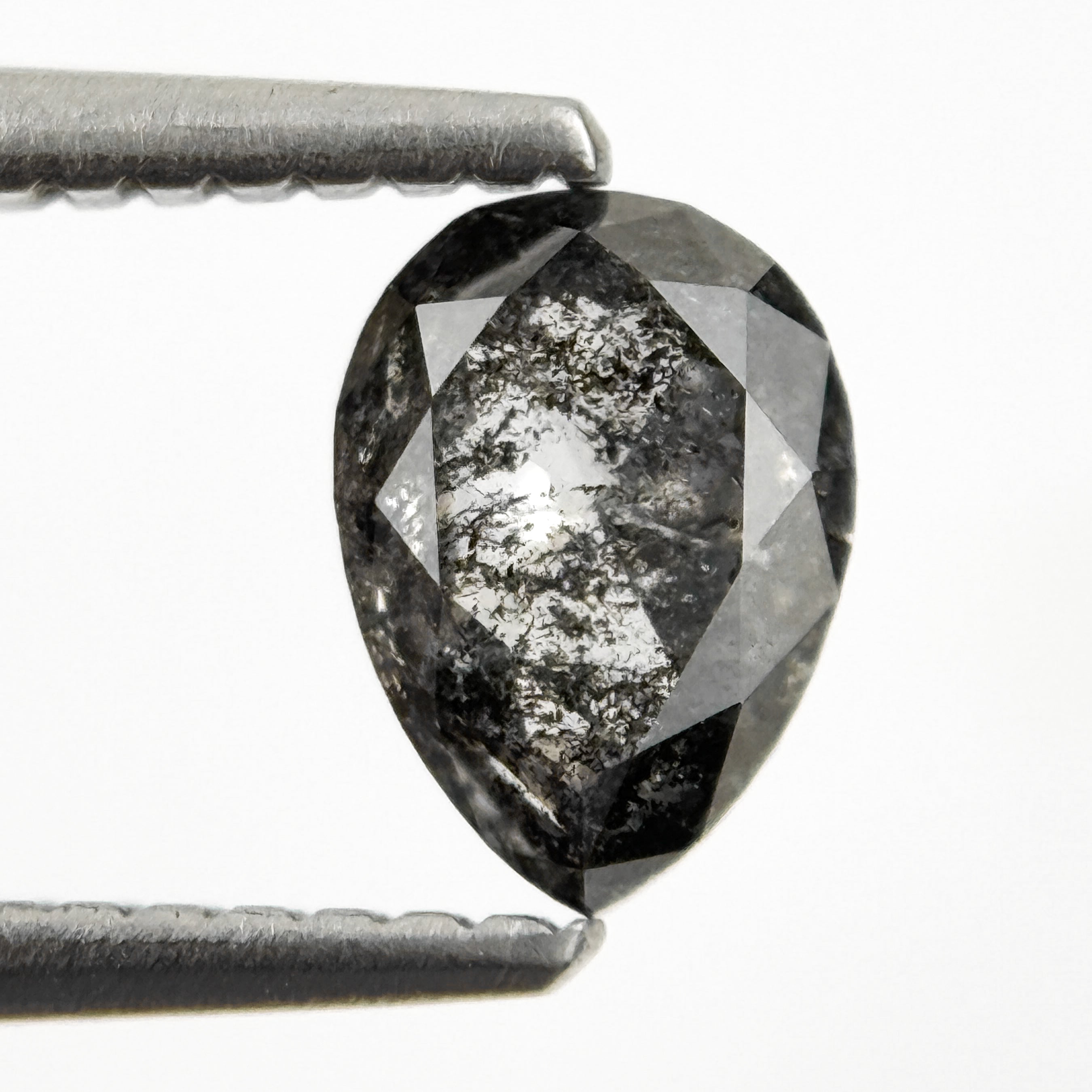0.82 Ct Pear Rose Cut Grey Natural Salt and Pepper Diamond