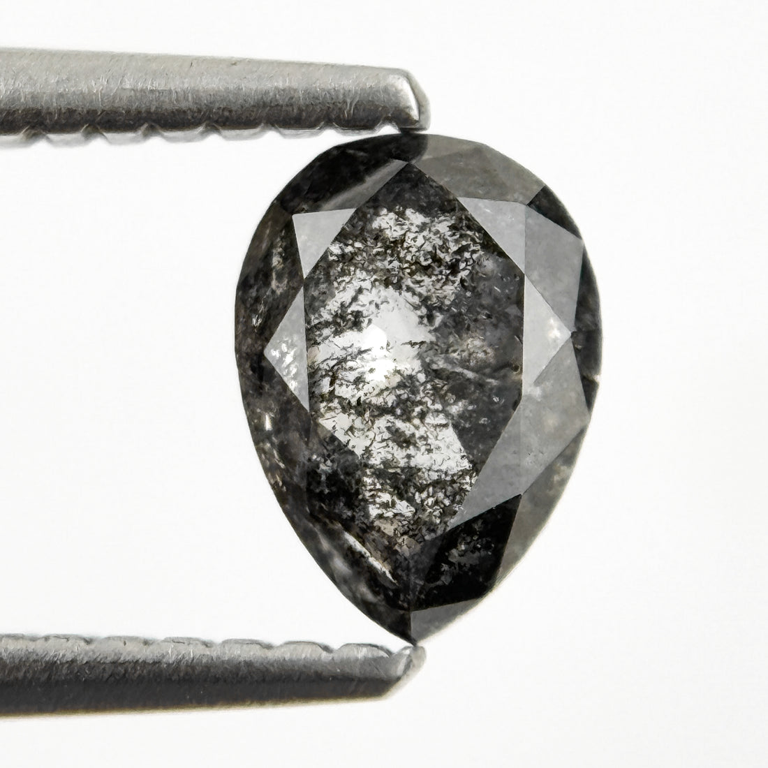 0.82 Ct Pear Rose Cut Grey Natural Salt and Pepper Diamond