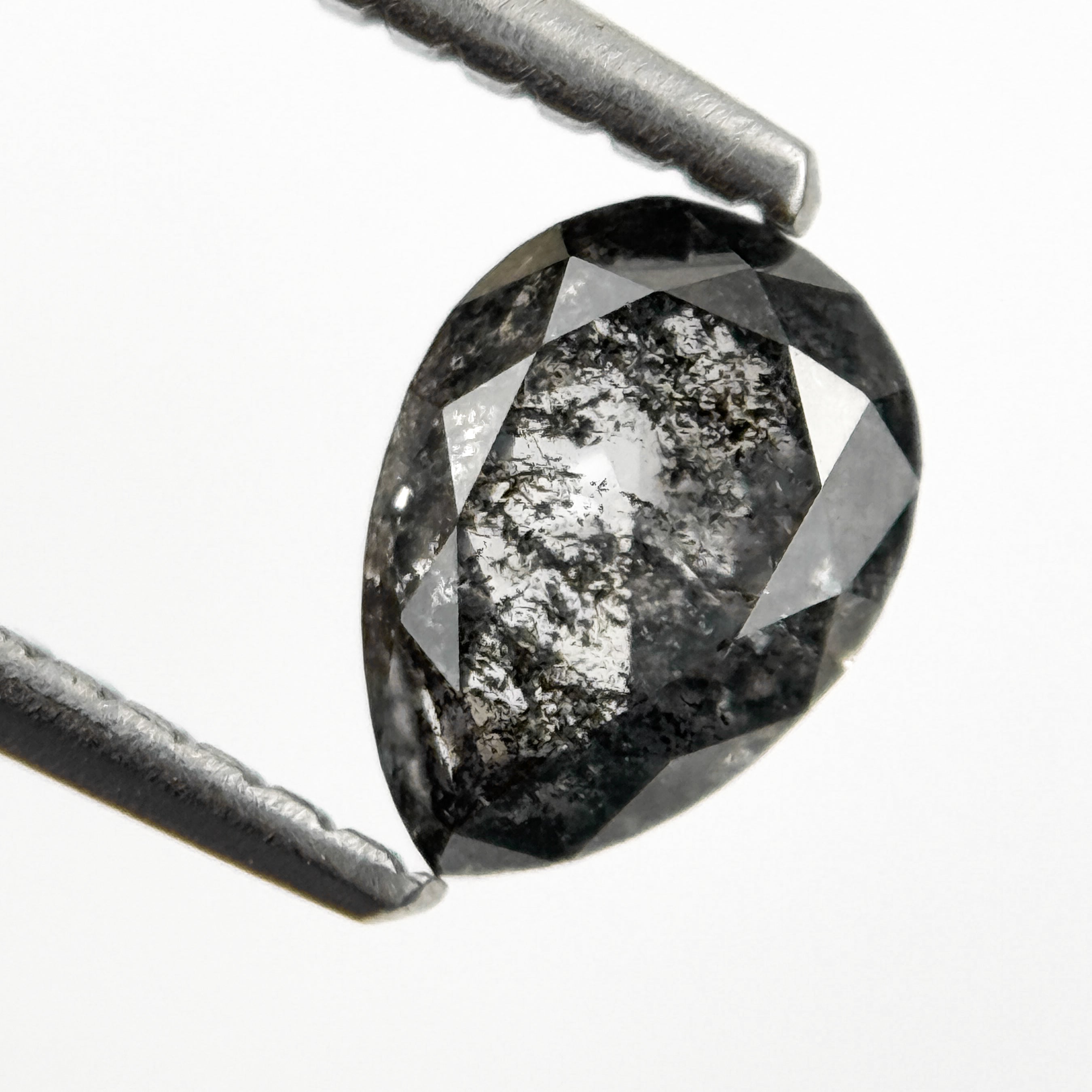 0.82 Ct Pear Rose Cut Grey Natural Salt and Pepper Diamond