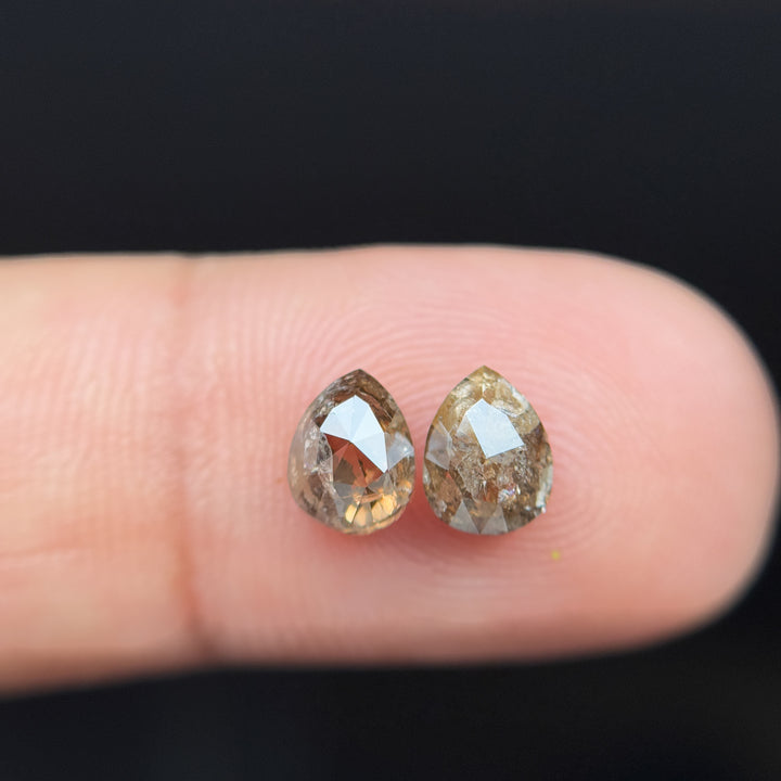 2.19 Ct Pear Rose Cut Brown Natural Salt and Pepper Diamond