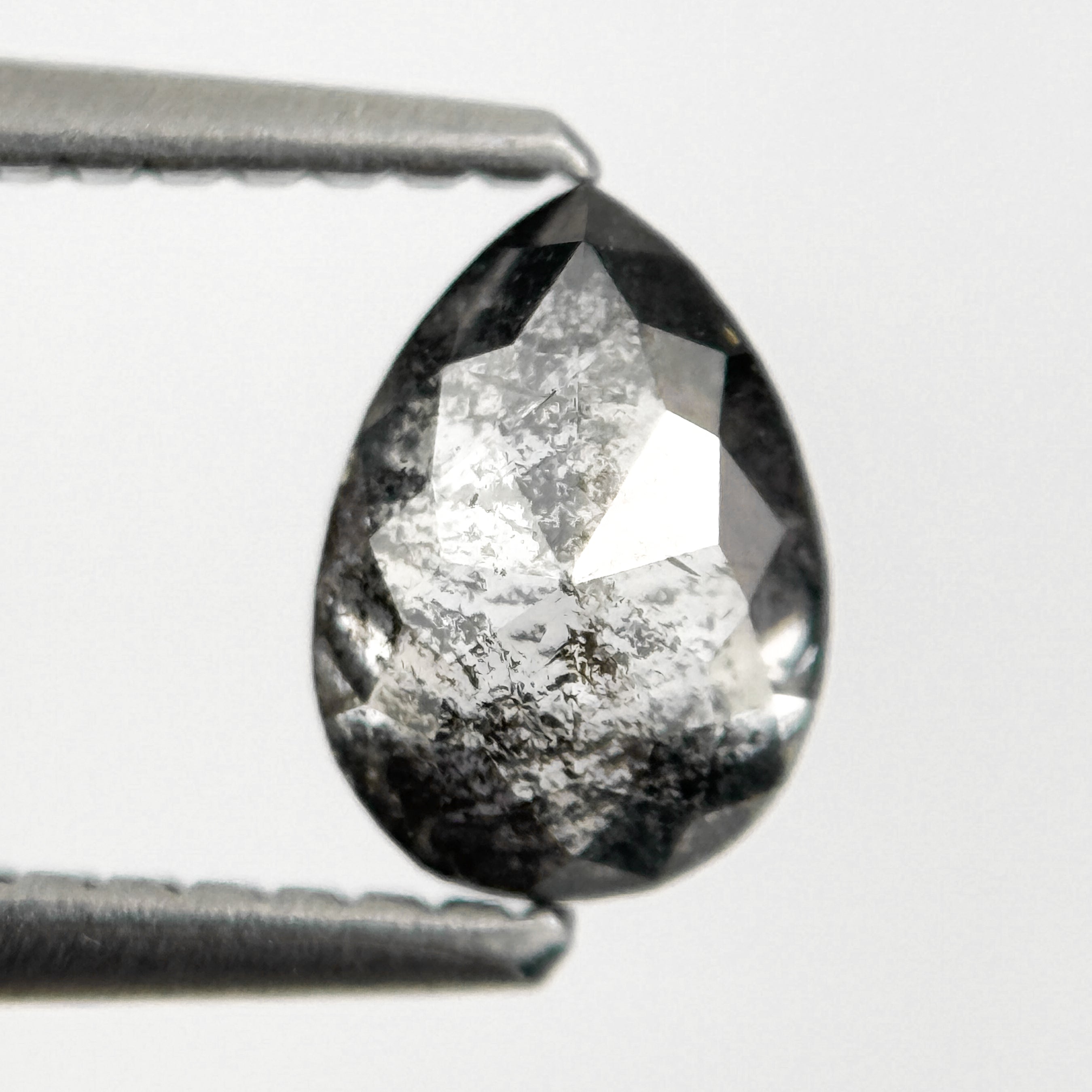 0.82 Ct Pear Rose Cut Grey Natural Salt and Pepper Diamond